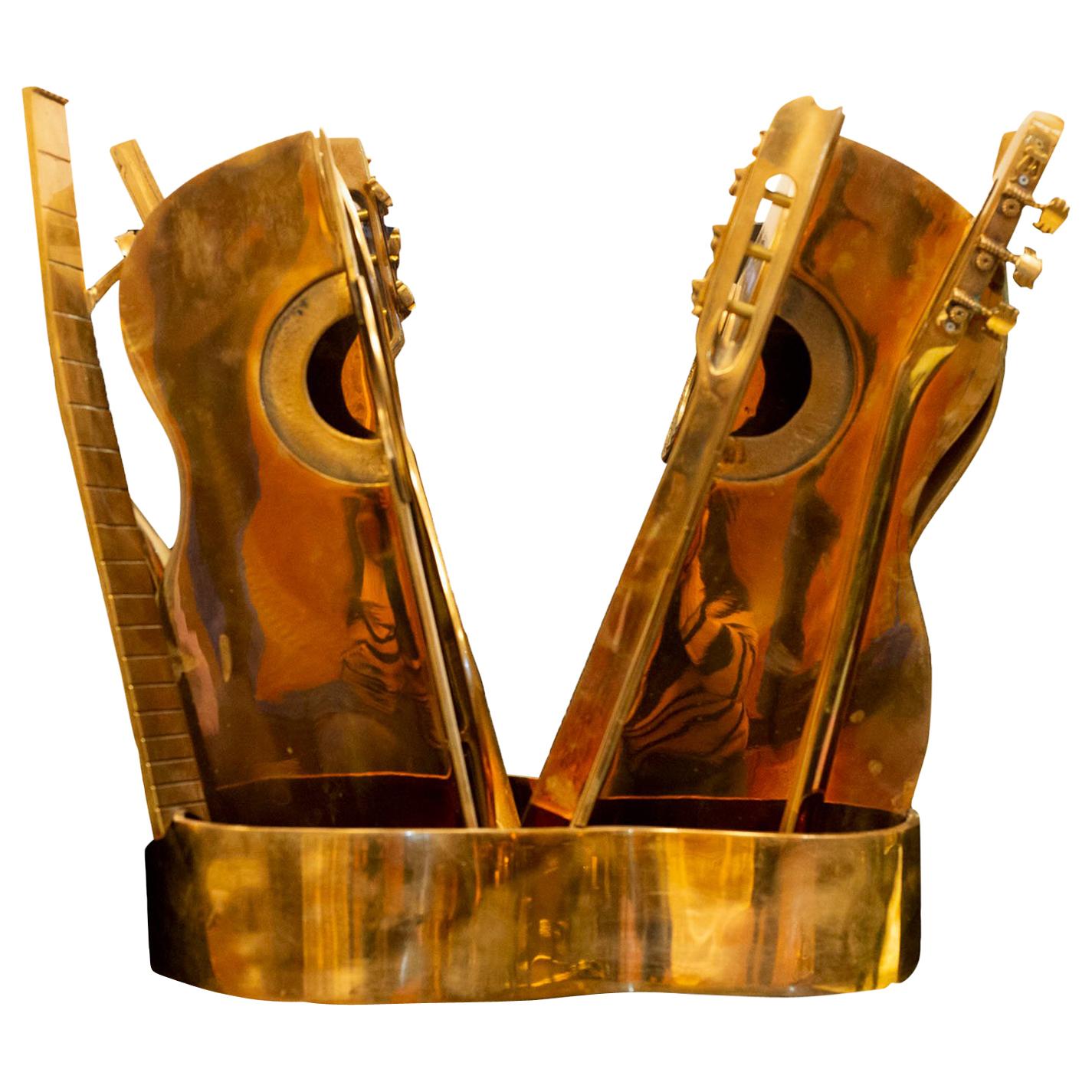 Arman Polished Bronze Coffee Table Base of Musical Instruments