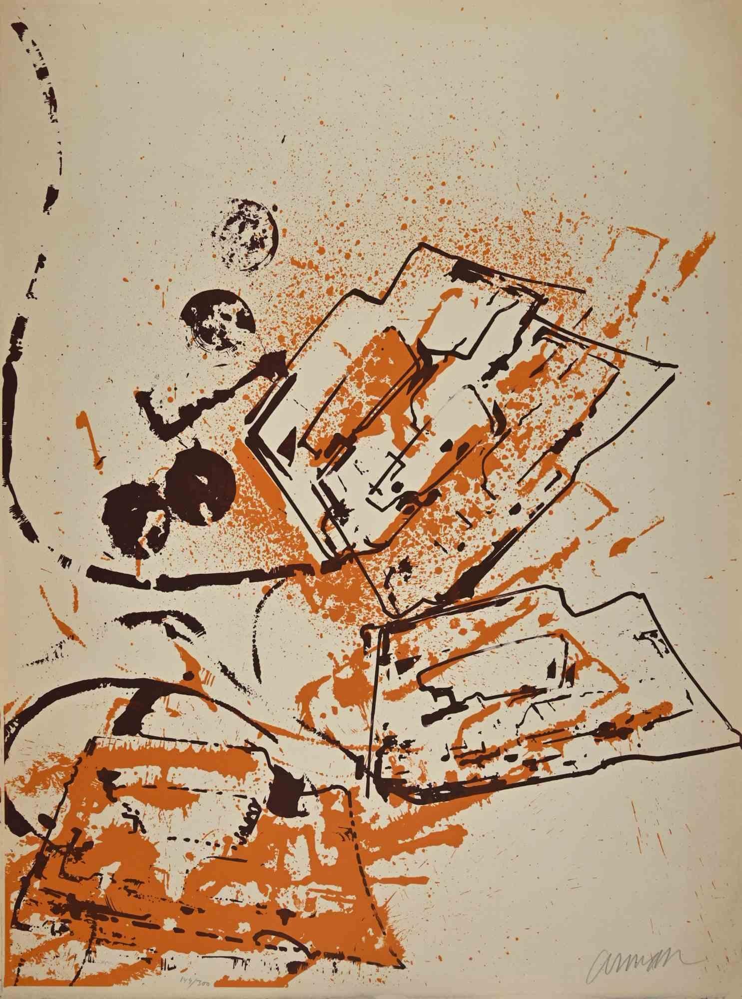 Composition abstraite est une œuvre d'art contemporain réalisée par l'artiste français Arman (Armand Pierre Fernandez) dans les années 1980.

Lithographie en couleurs mélangées sur papier. Signé à la main dans la marge inférieure droite. Numéroté