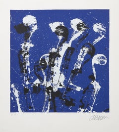 Manches de violons bleus, sérigraphie musicale d'Arman