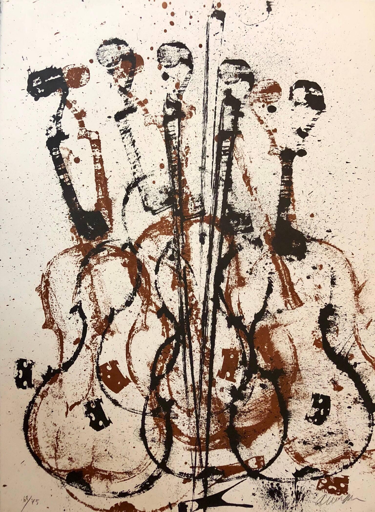 Arman Abstract Print - Violent Violin Concerto Hand Signed Lithograph Silkscreen