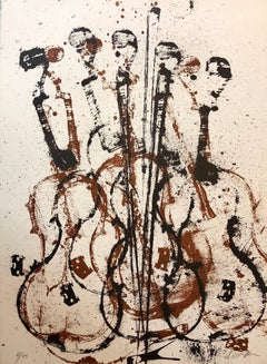 Retro Violent Violin Concerto Hand Signed Lithograph Silkscreen