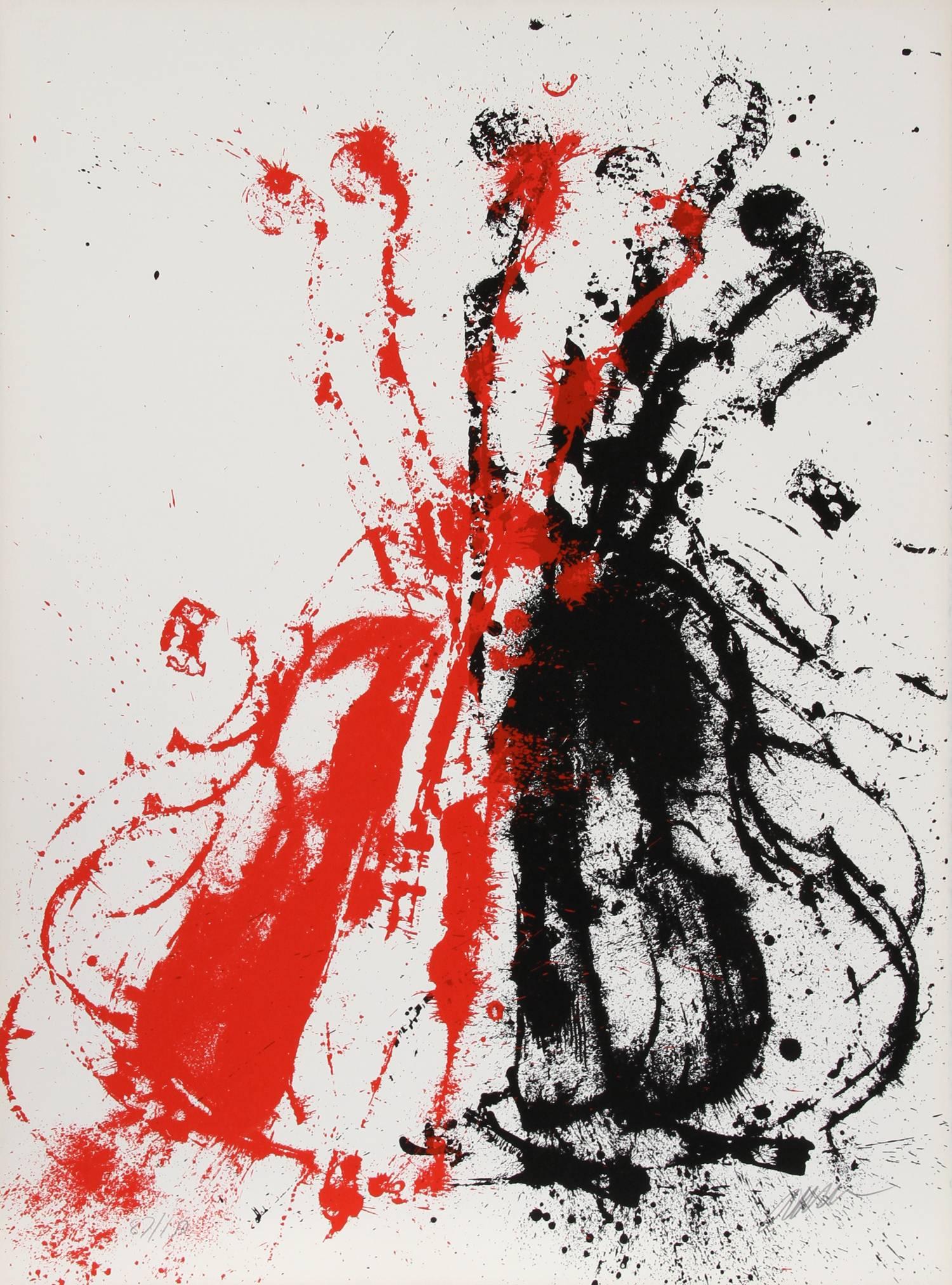 Artist:  Arman, French (1929 - 2005)
Title:  Violents Violin II
Year:  1978
Medium:  Serigraph, signed and numbered in pencil
Edition:  150, AP 30
Size:  30 in. x 22 in. (76.2 cm x 55.88 cm)
