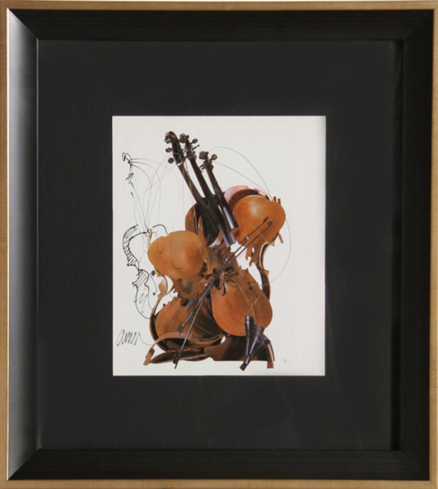 Künstler: Arman, Franzose (1929 - 2005) 
Titel:	Violine - IV
Jahr: ca. 1985
Medium:	Marker-Zeichnung auf Druck, signiert l.l.
Größe:	10 x 8 Zoll
Rahmen: 18 x 16 Zoll