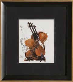 Vintage Violin, Pop Art Serigraph with Marker Drawing by Arman