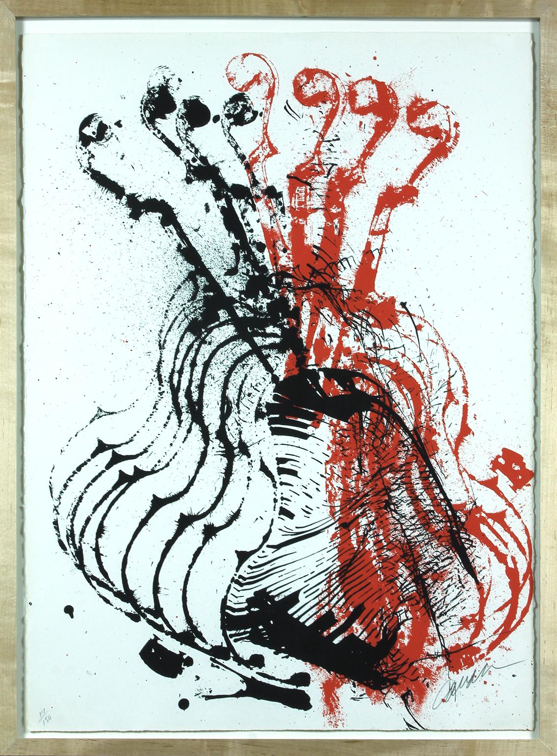 Lithographie Violins (rouge et noire)  par Arman, Édition 111 sur 150