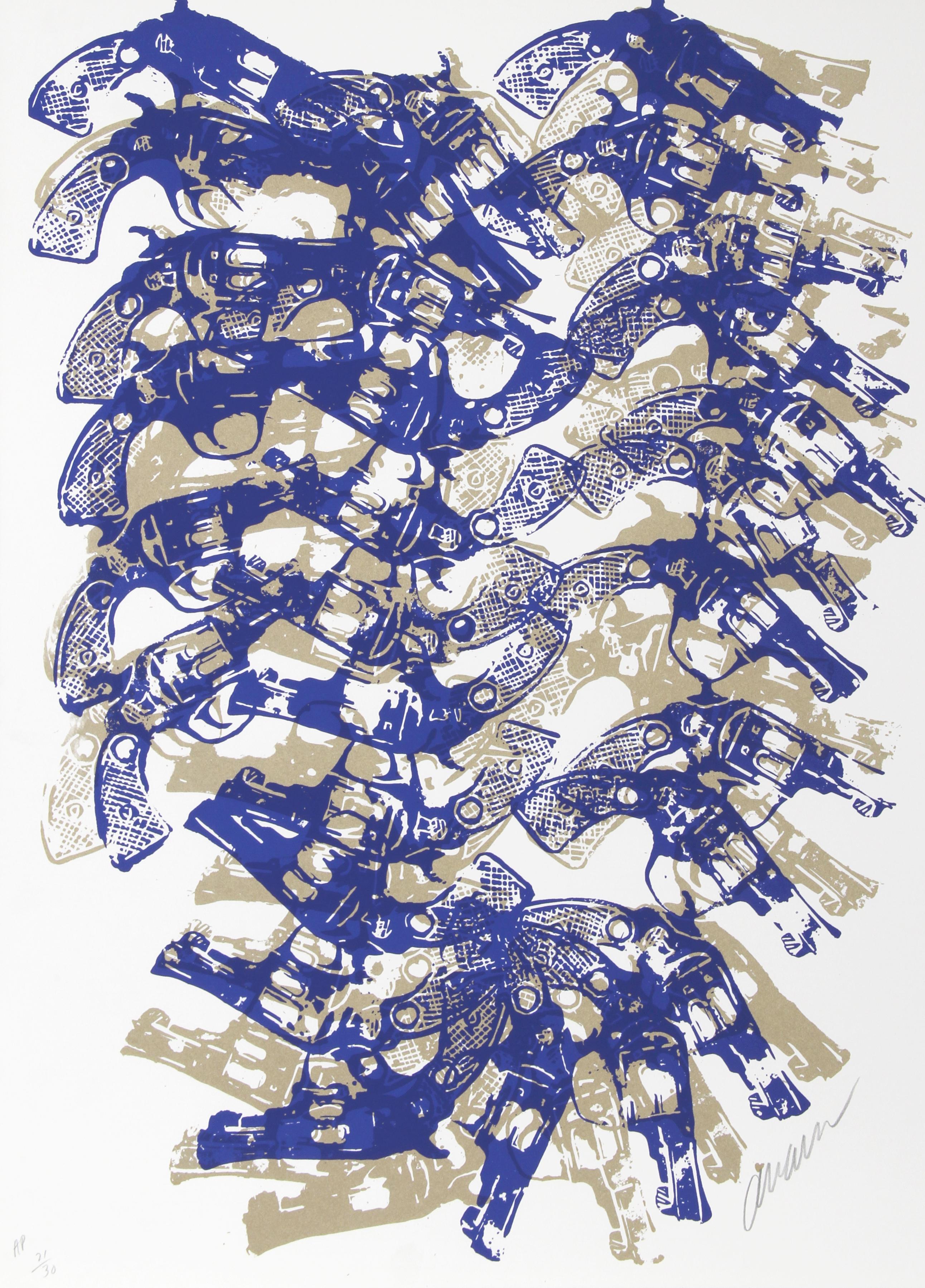 Artist:  Arman, French (1929 - 2005)
Title:  Western Accumulation
Year:  1979
Medium:  Silkscreen on Arches Paper, signed and numbered in pencil
Edition:  150, AP 30
Size:  30 in. x 22 in. (76.2 cm x 55.88 cm)
Frame: 36 x 28 inches