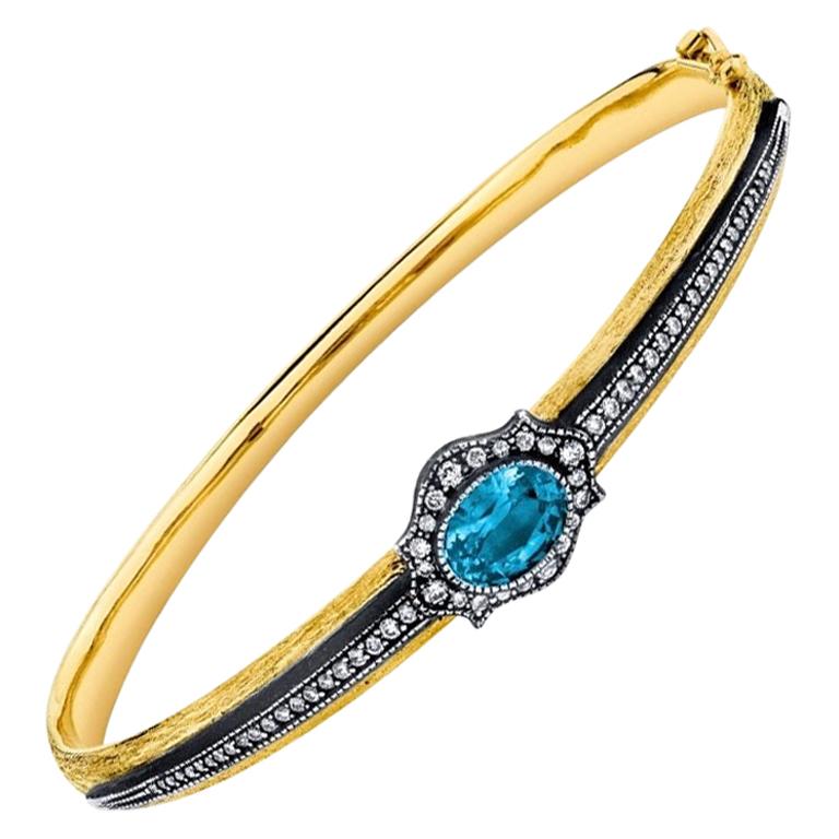 Arman Sarkisyan Aquamarine Le Fleur 18k Gold Bracelet with Sapphire and Diamonds For Sale
