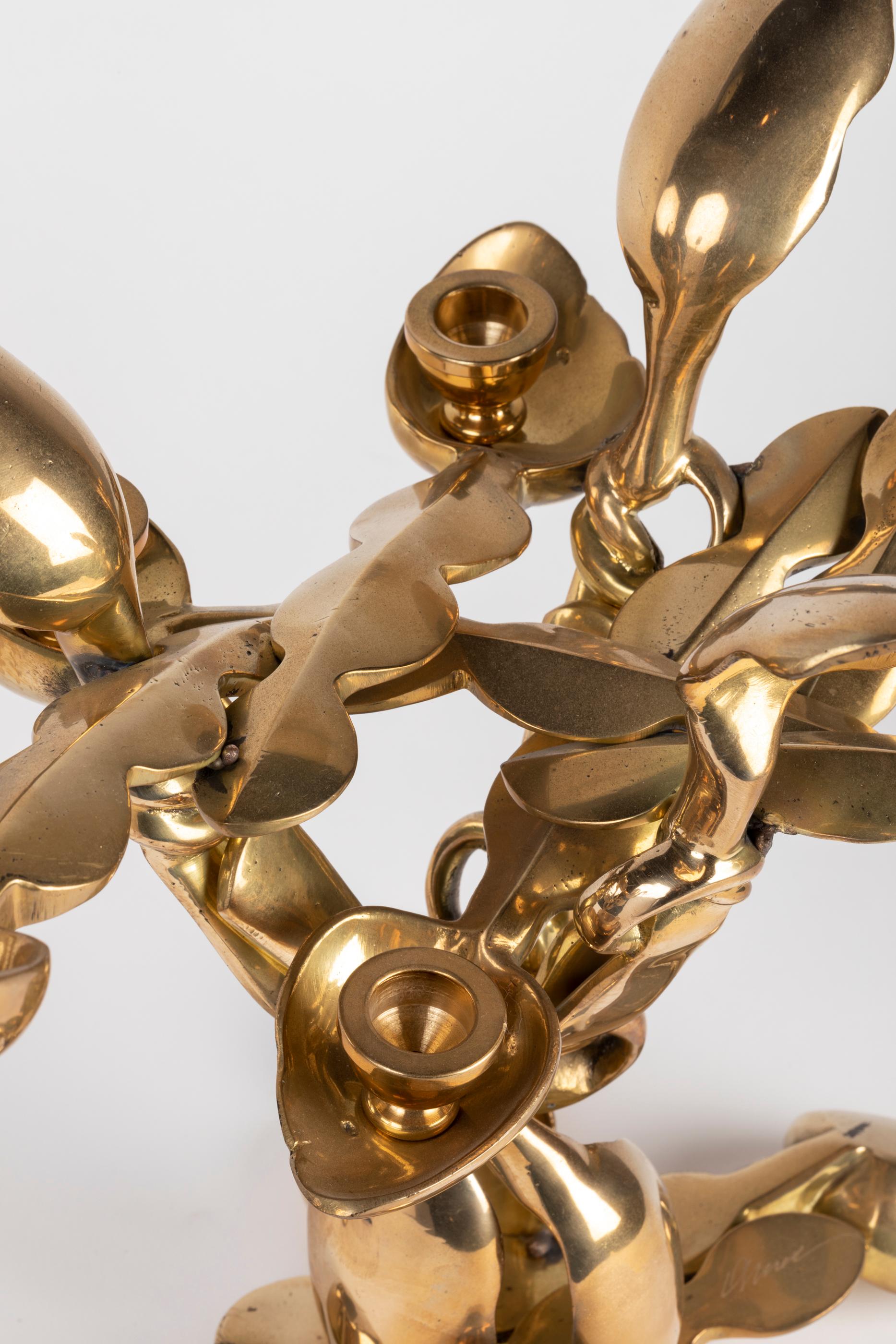 Afrikanischer Arman-Kerzenständer / Kronleuchter aus vergoldeter Bronze / Löffelform im Angebot 3