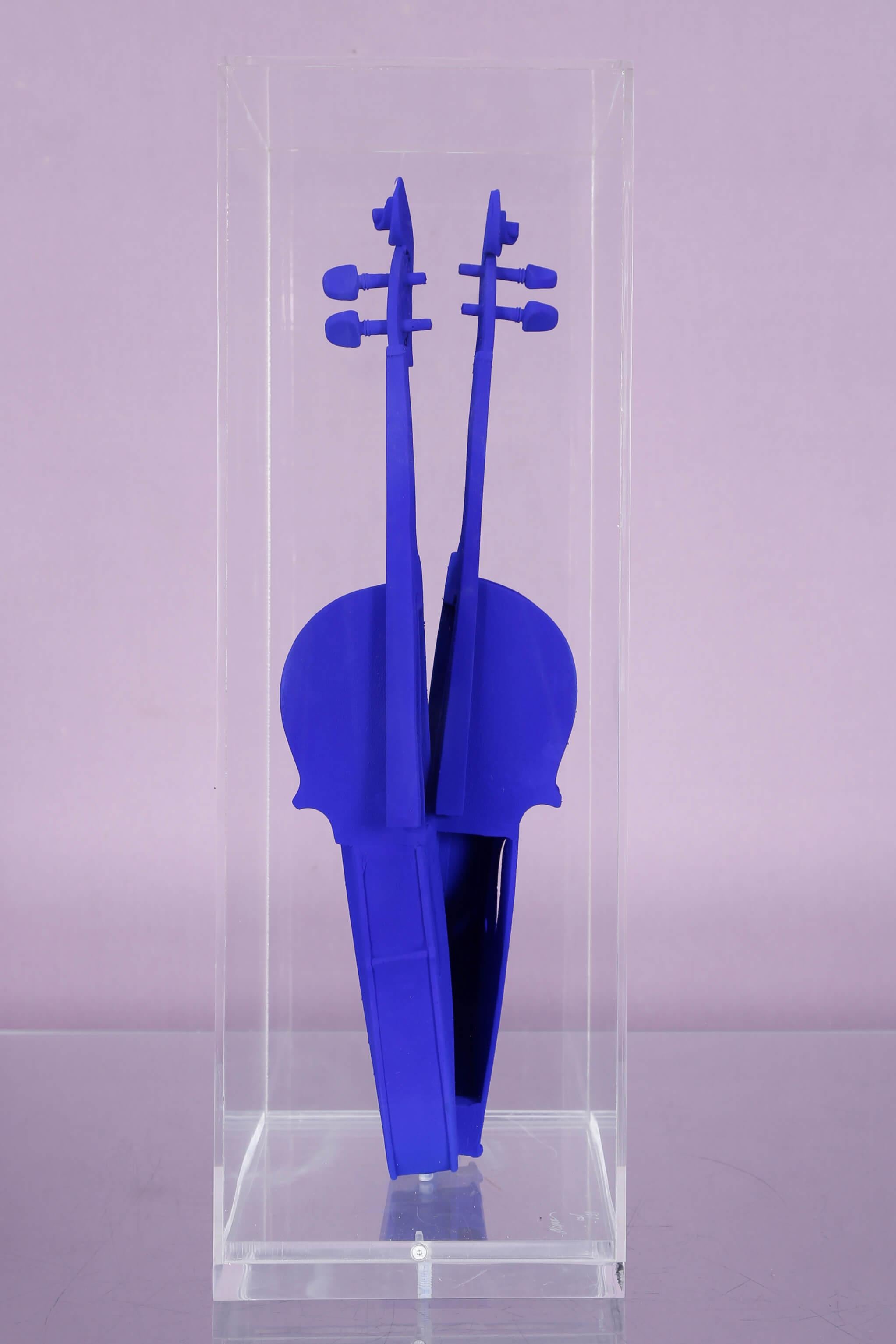 Arman Cintra Violin Tribute to Yves Klein IKB Blue on Wood Violin For Sale 1
