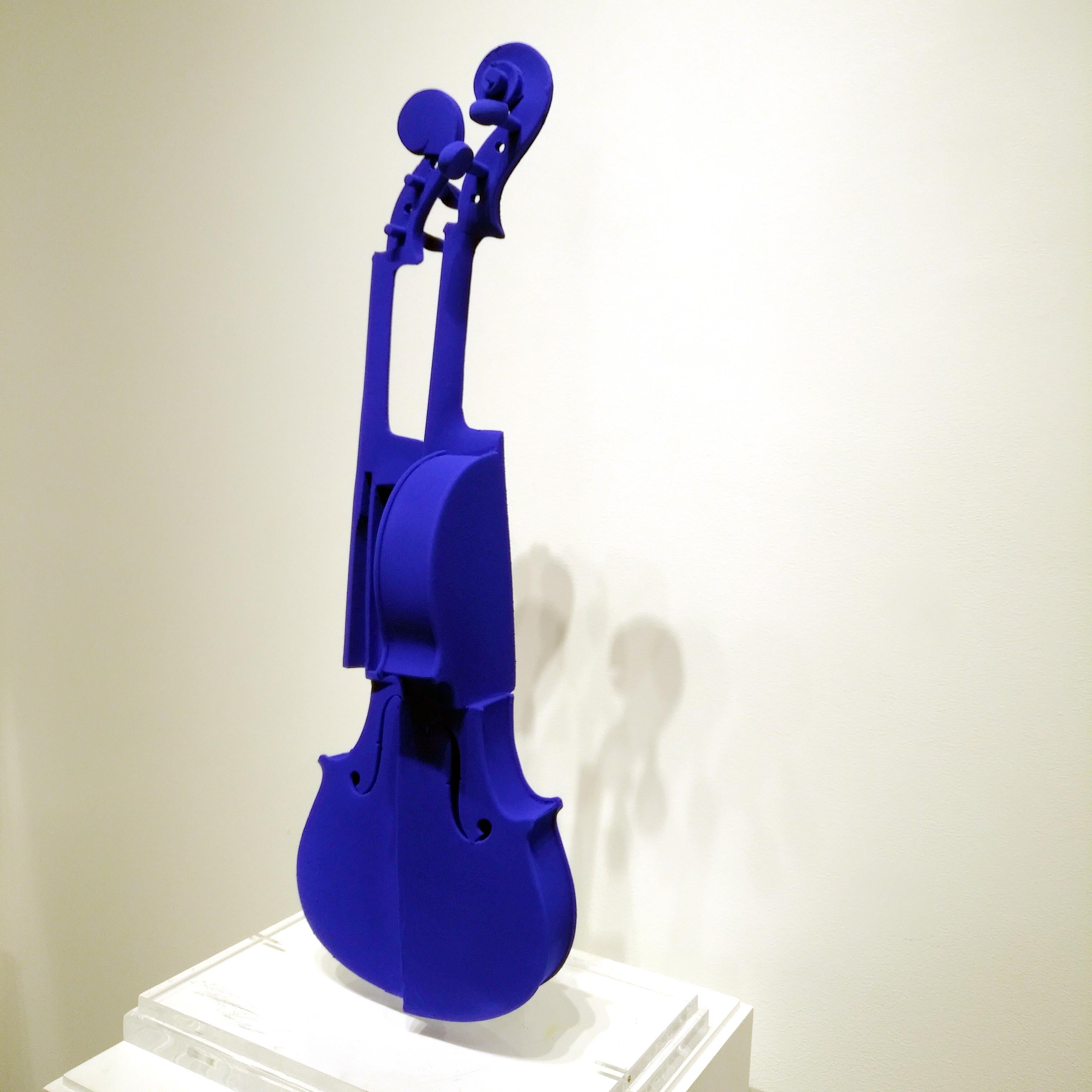 Arman Cintra Violin Tribute to Yves Klein IKB Blue on Wood Violin For Sale 5