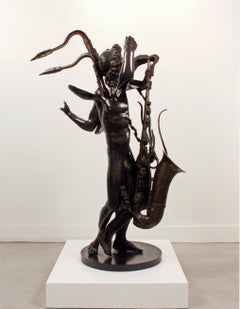 Arman Sculpture en bronze tranché Orgueil Masculin Héraclès et Saxophone