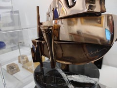 Arman Spiral Violin 2001 Cut Gilded Bronze On Marble Base Cubist Inspiration