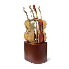 Elegant Bronze Sculptural Assemblage Sliced Cellos (La Quadrature)