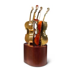 Elegant Bronze Sculptural Assemblage Sliced Cellos (La Quadrature)