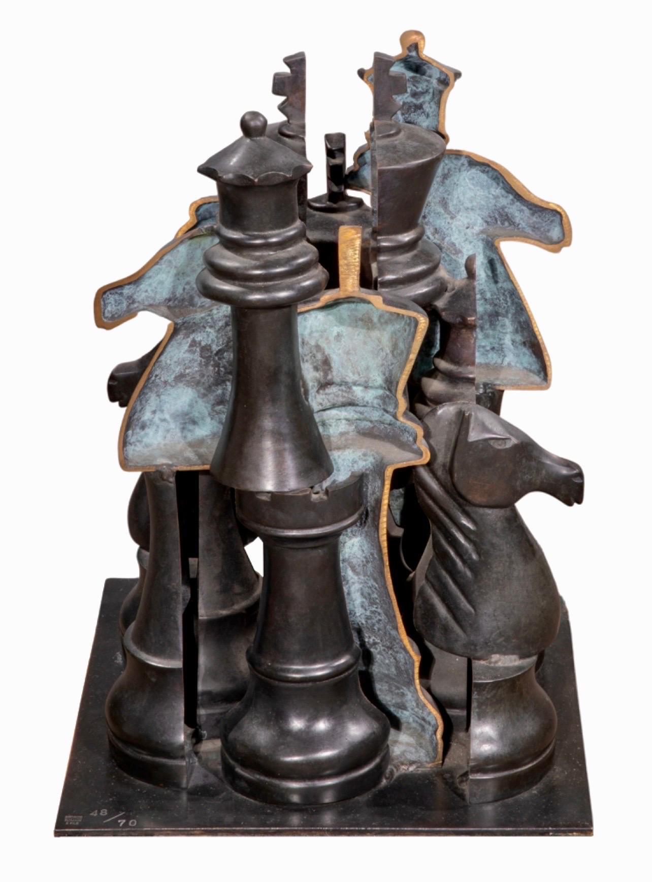 French Pop Art Heavy Bronze Sculpture Chess Game Gambit Arman Accumulation For Sale 1