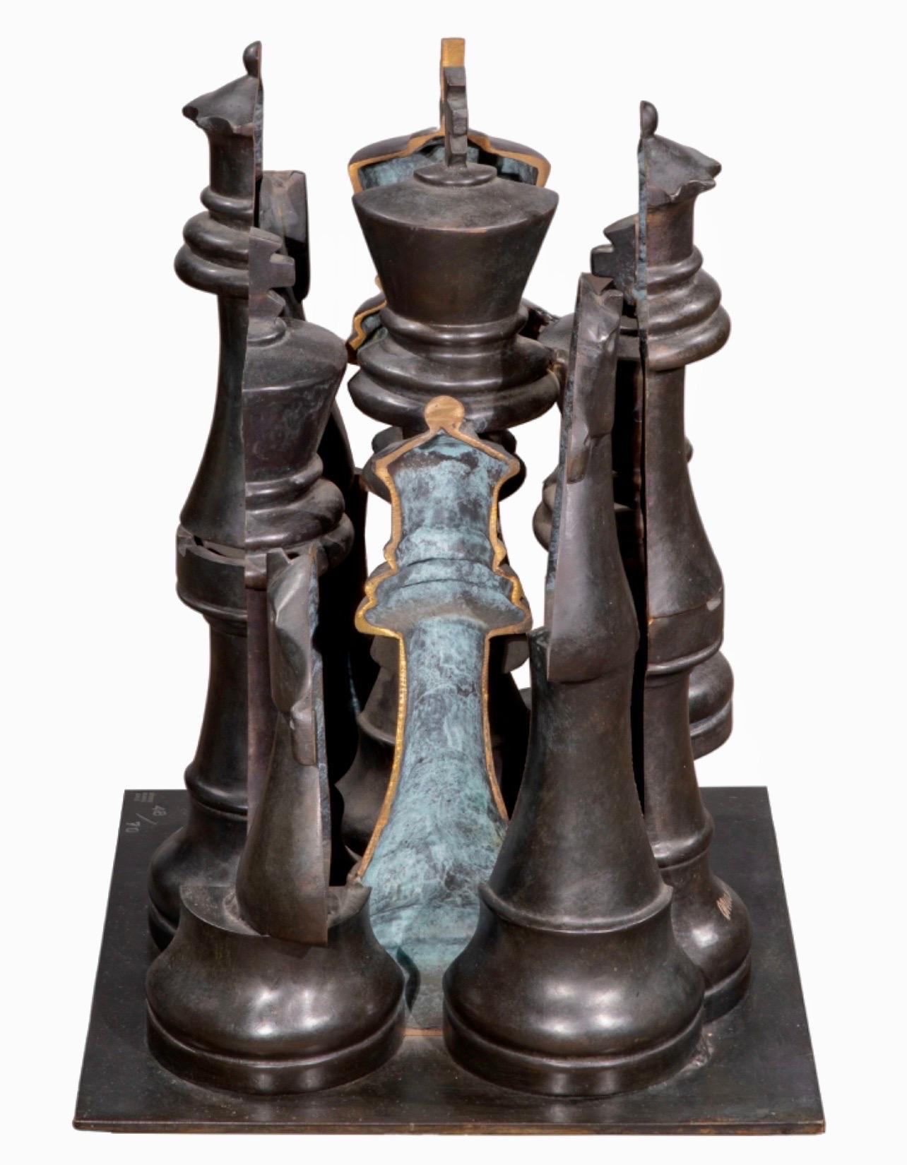 Französische Pop-Art Schwere Bronzeskulptur Schachspiel- Gambit Arman Akzentuierung im Angebot 2