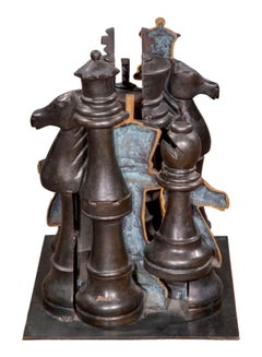 Sculpture Pop Art française en bronze lourd d'un jeu d'échecs Arman Accumulation