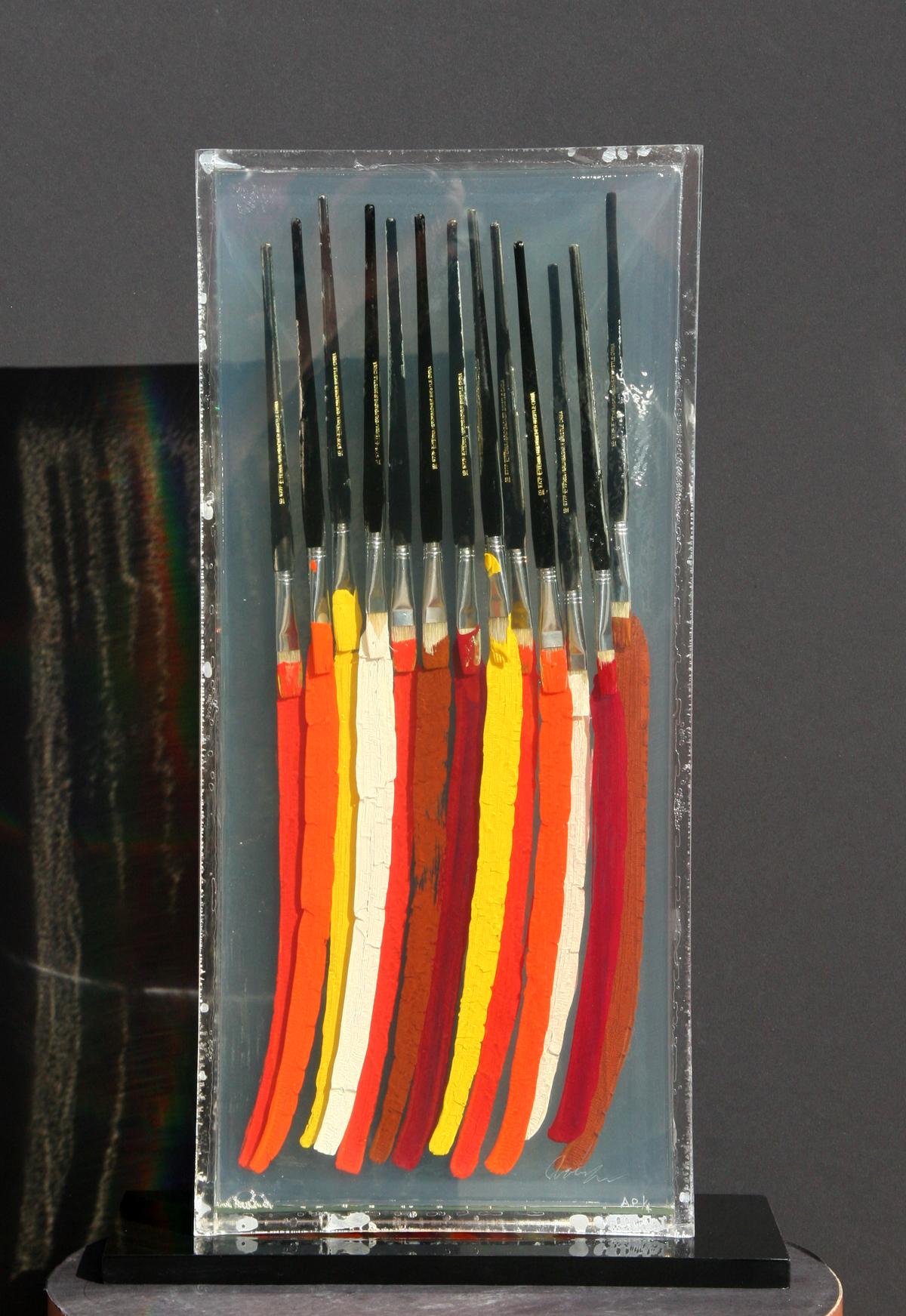 Artist: Arman, French/American (1929 - 2005)
Title: Paintbrushes II
Year: 1991
Medium: Paintbrushes and Oil Paint in Epoxy Resin Sculpture, Signature and number inscribed
Edition: 20, AP 1/4
Size: 27 x 12 x 2.5 inches