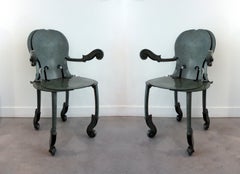 Arman Pair of Cello Armchairs in Bronze Antique Green Patina 1993