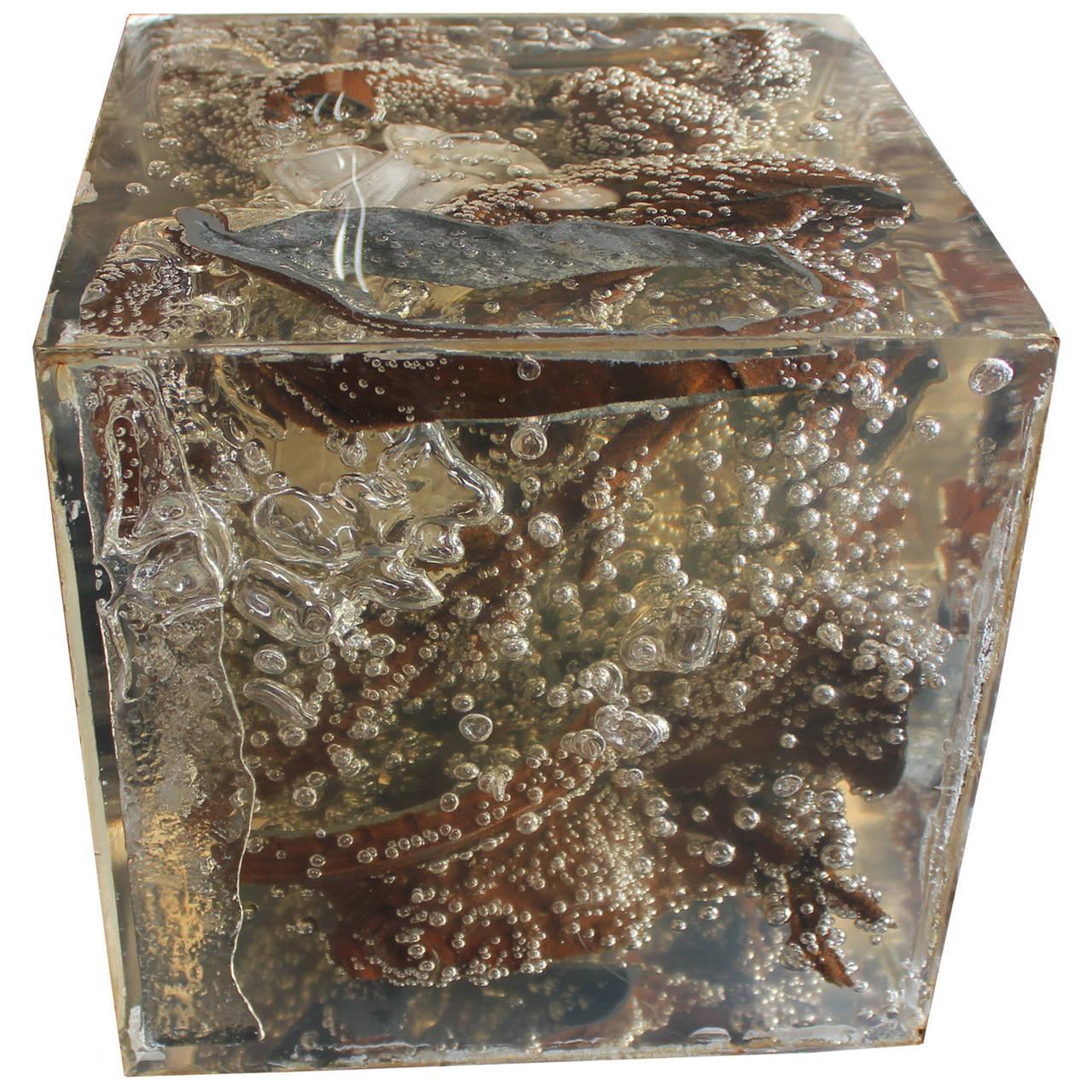 Unique Resin Modern Cube Sculpture with Bronze 1