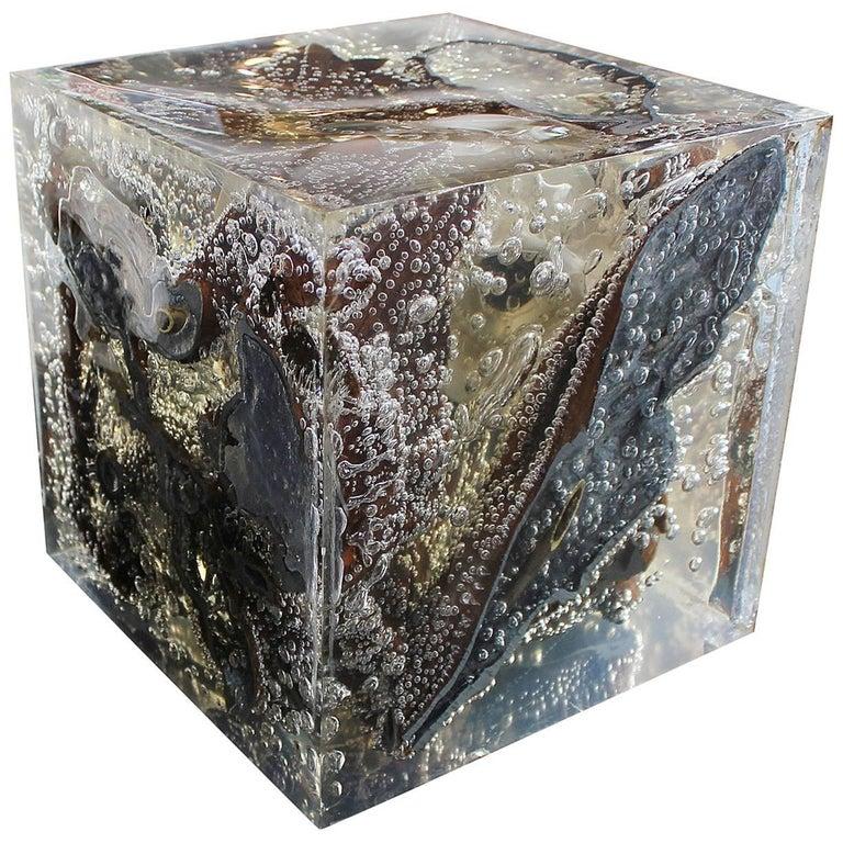 Arman - Unique Resin Modern Cube Sculpture with Bronze For Sale at 1stDibs