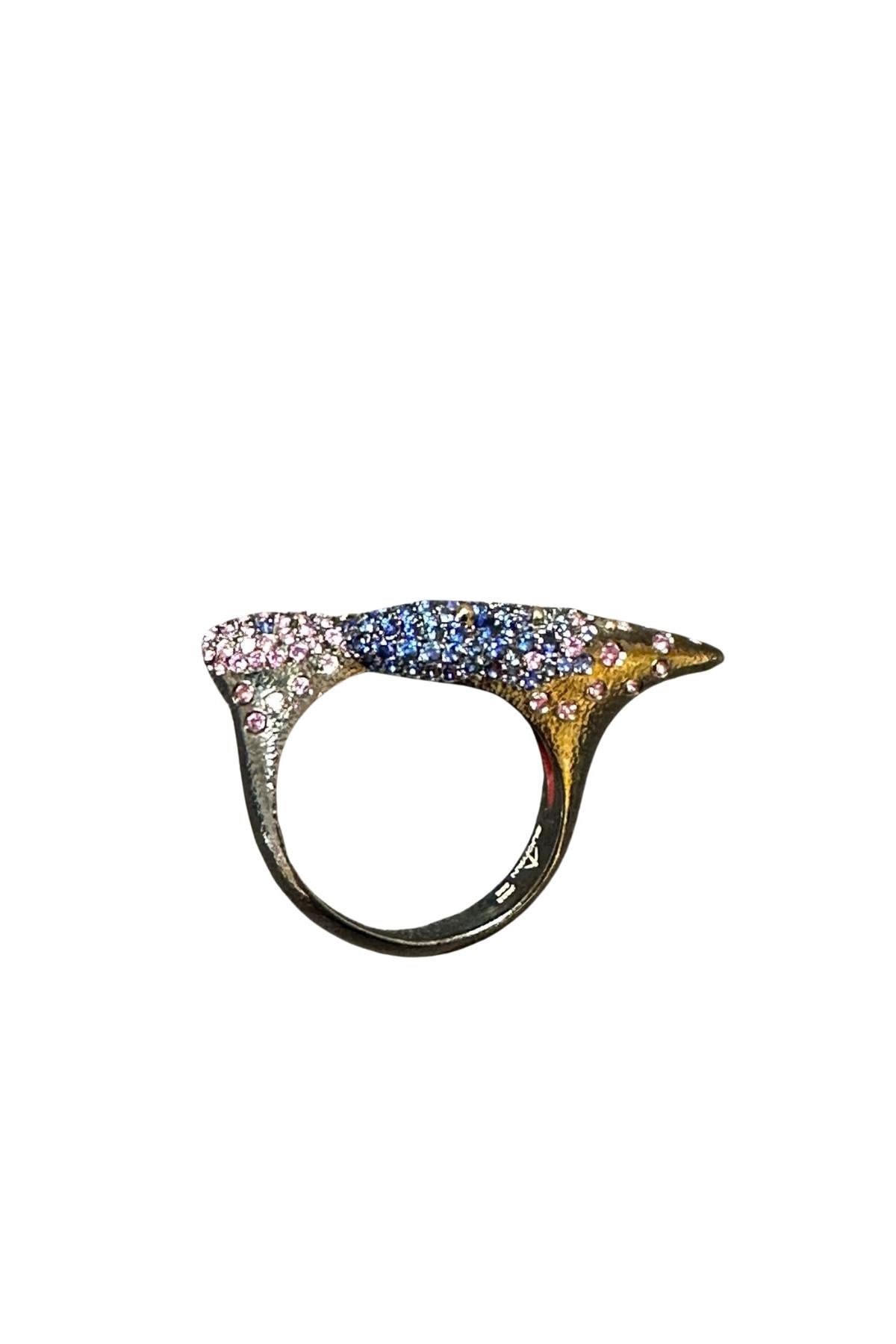 Contemporary Arman  Suciyan  Blue Sapphire and  Rhodolite Silver and  Enamel Ring   For Sale