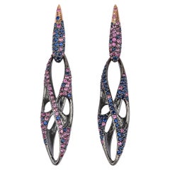 Boucles d'oreilles Arman Suciyan en saphir bleu, rhodolite, argent et or