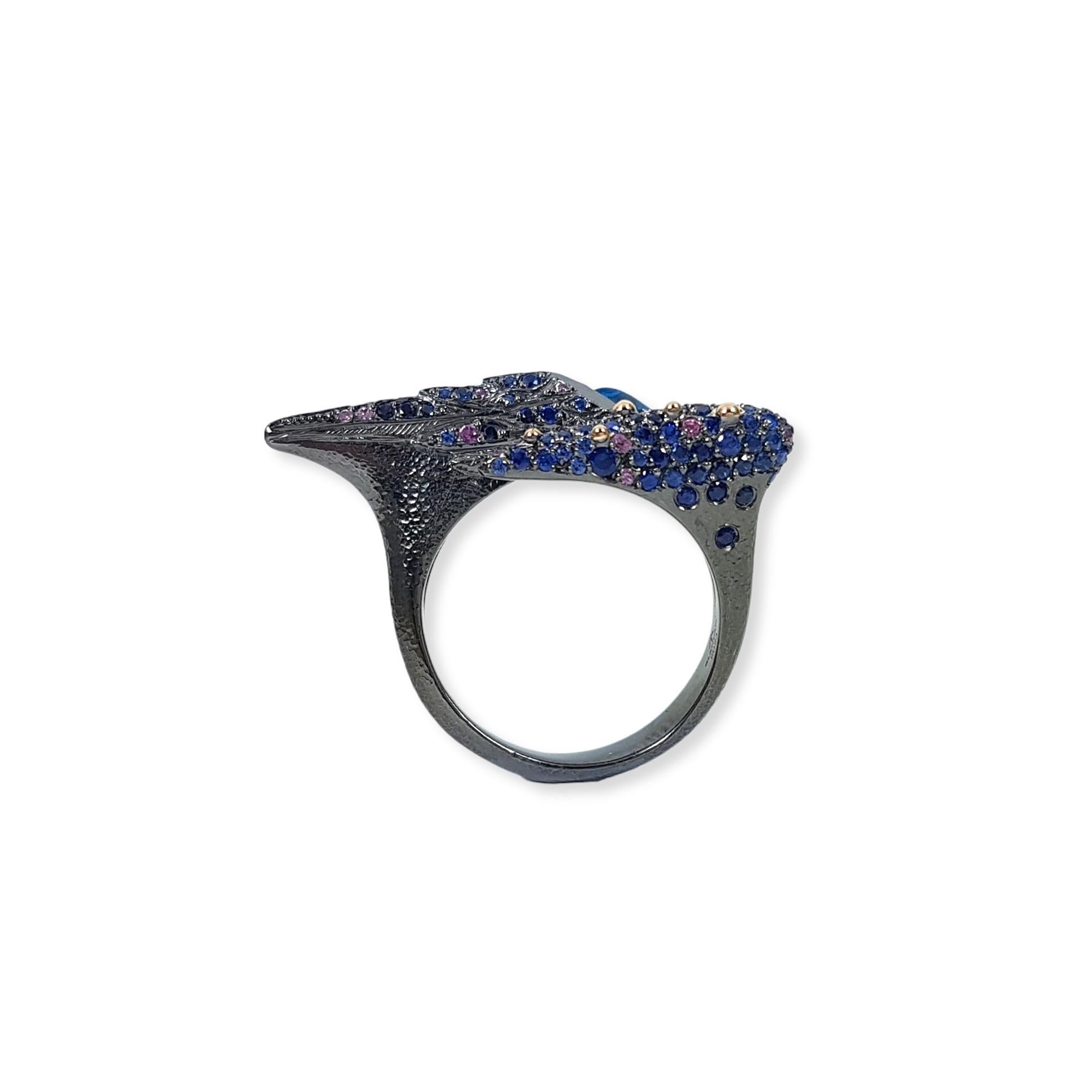 Arman Suciyan Ring aus Silber und Emaille mit blauem Topas, blauem Saphir und Rhodolith im Angebot 5