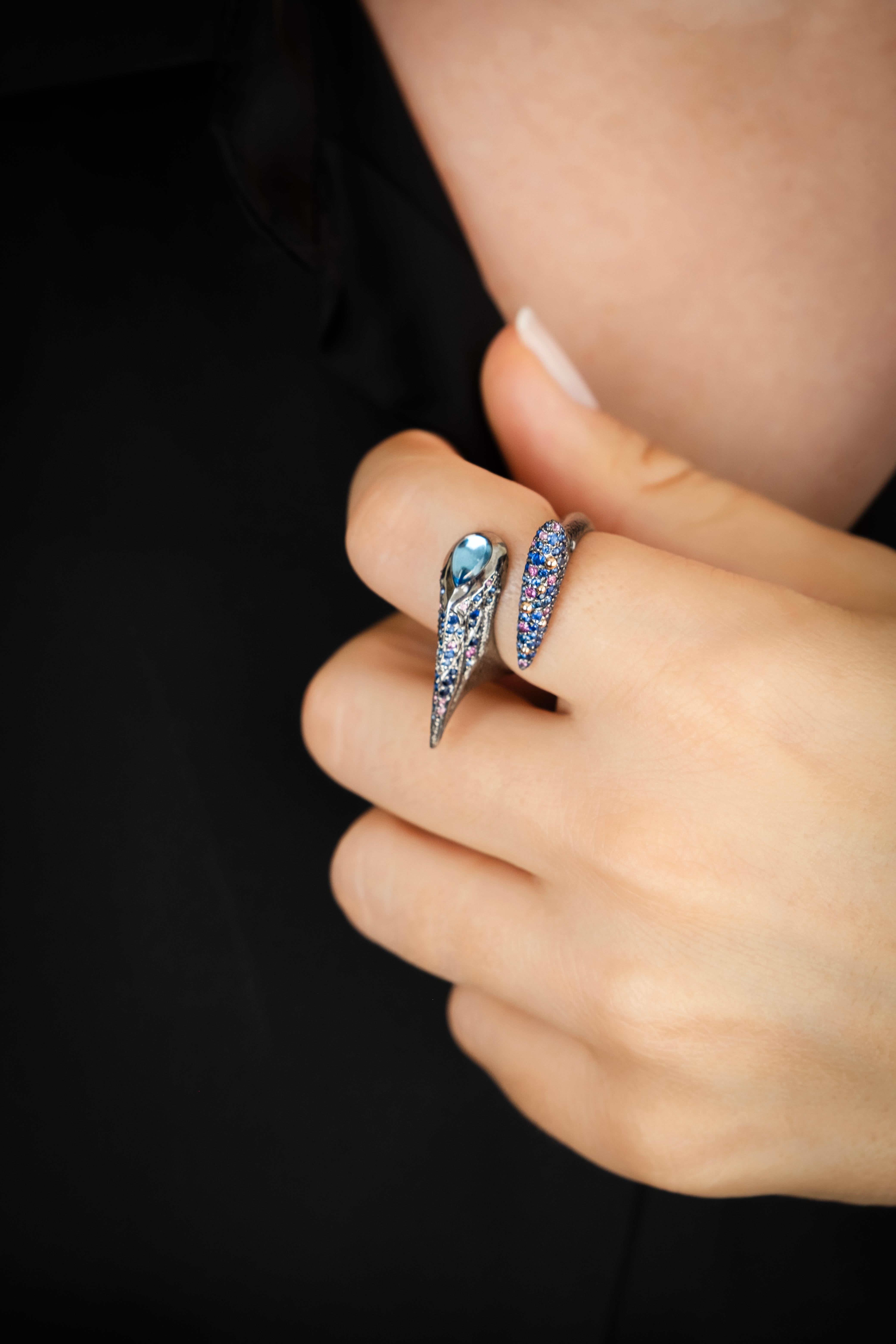 Arman Suciyan Ring aus Silber und Emaille mit blauem Topas, blauem Saphir und Rhodolith im Angebot 2