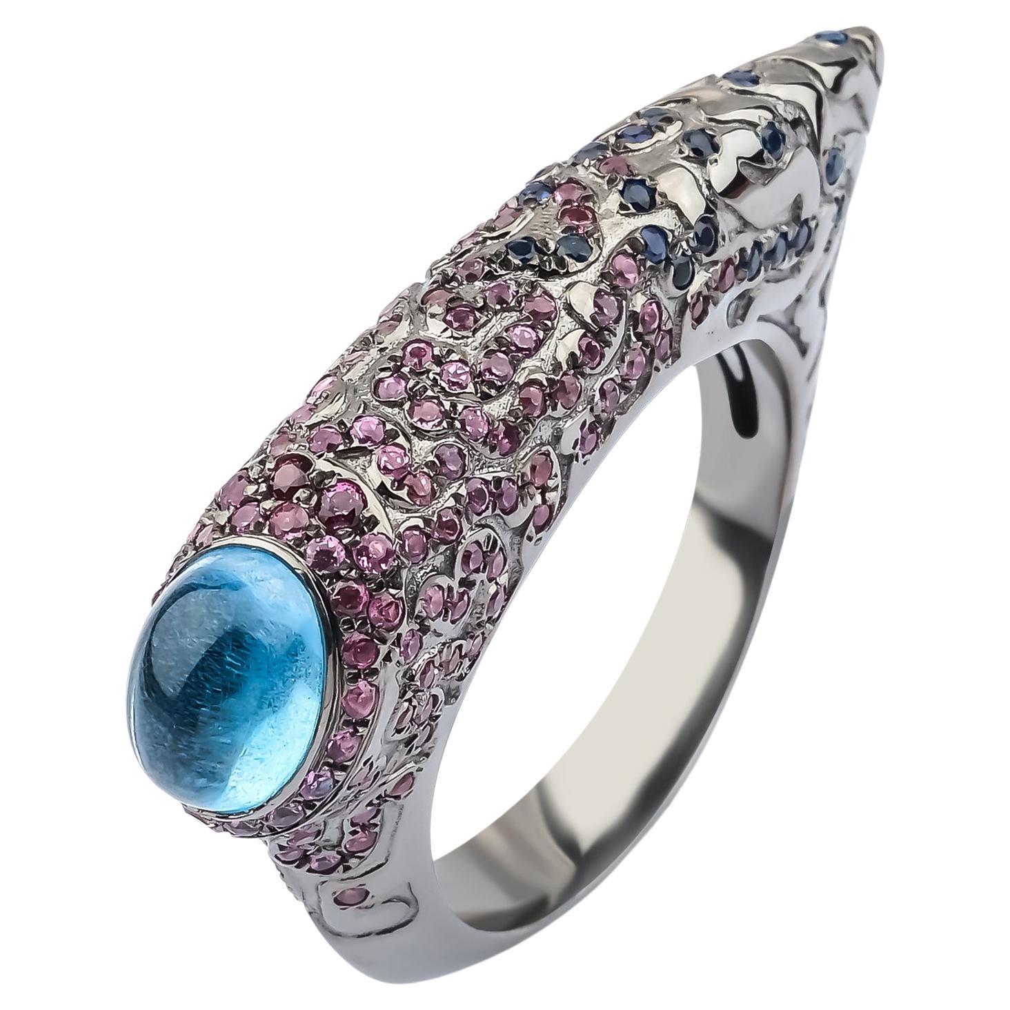 Arman Suciyan Blue Topaz, Rhodonite and Blue 
Sapphire Silver Ring For Sale