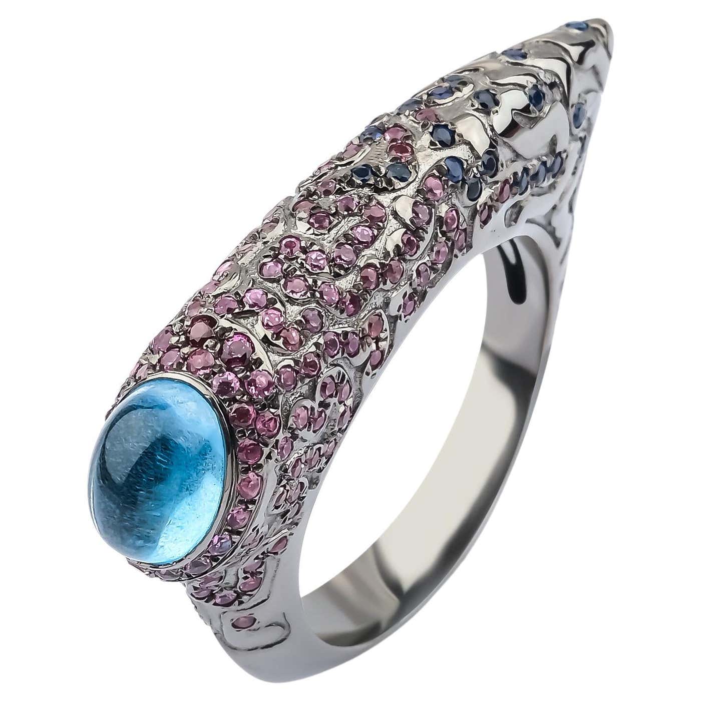 Arman Suciyan Blue Topaz, Rhodonite and Blue Sapphire Silver Ring For ...