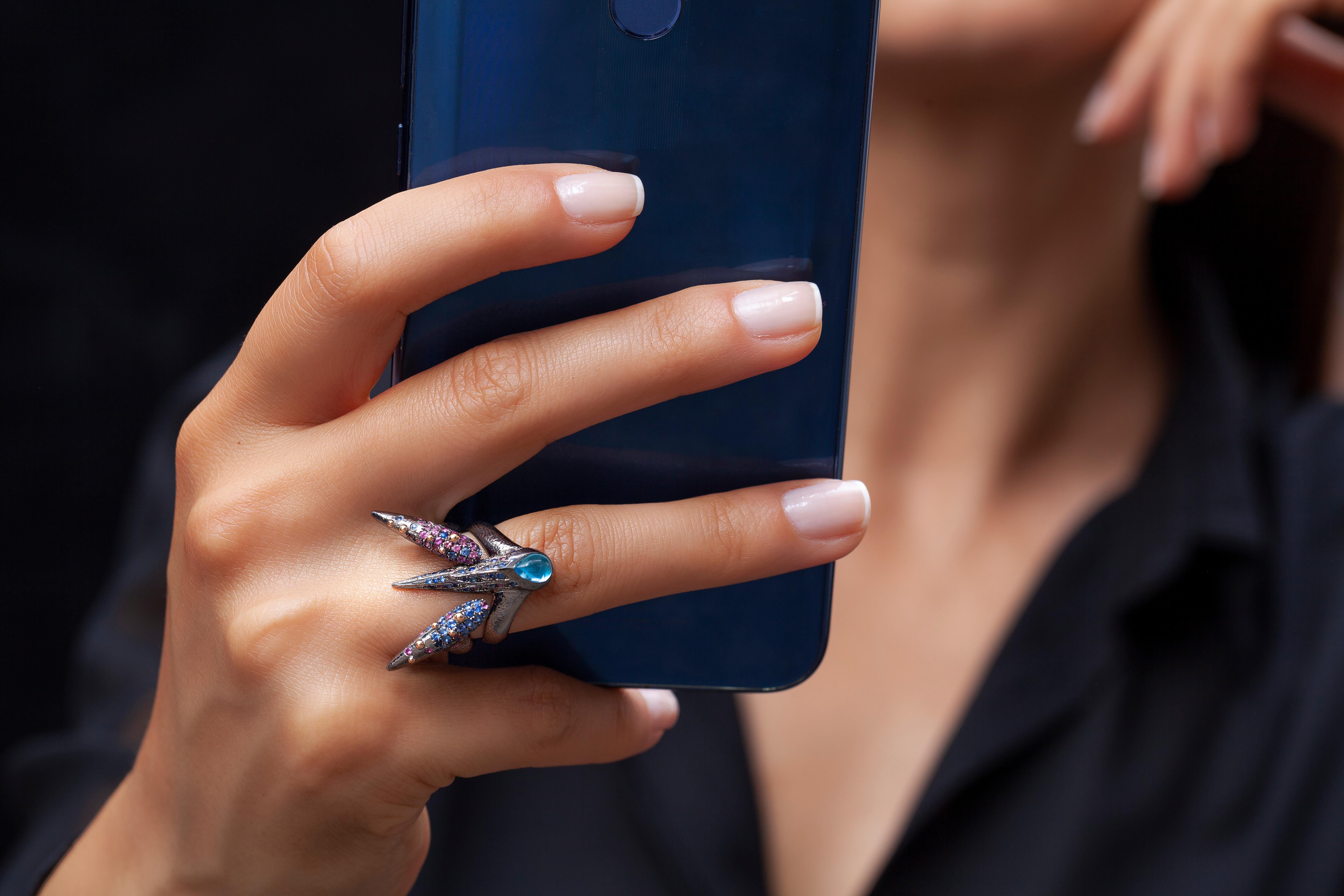 Arman Suciyan Blue Topaz, Sapphire and Rhodolite Silver Ring For Sale 1