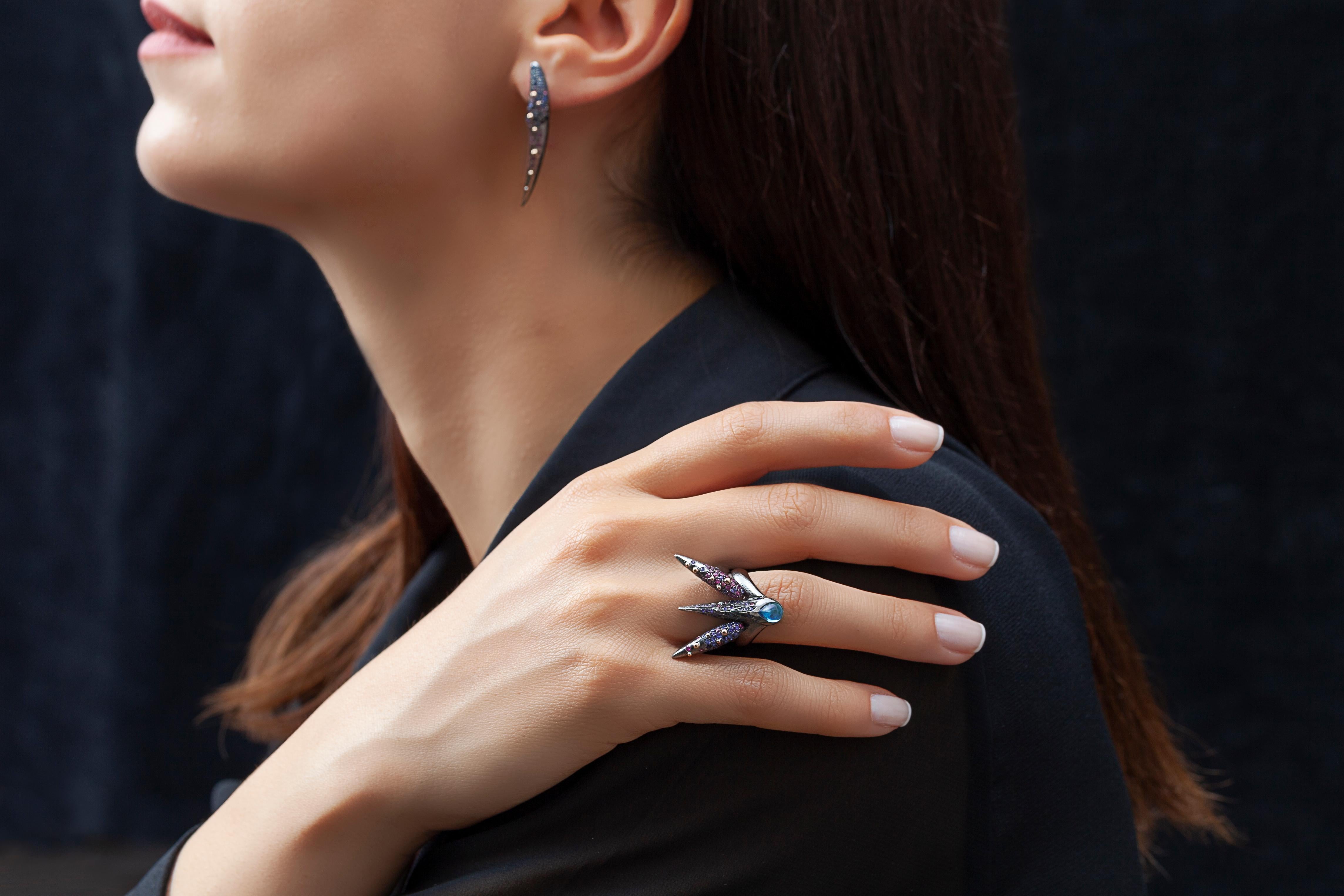 Arman Suciyan Blue Topaz, Sapphire and Rhodolite Silver Ring For Sale 2