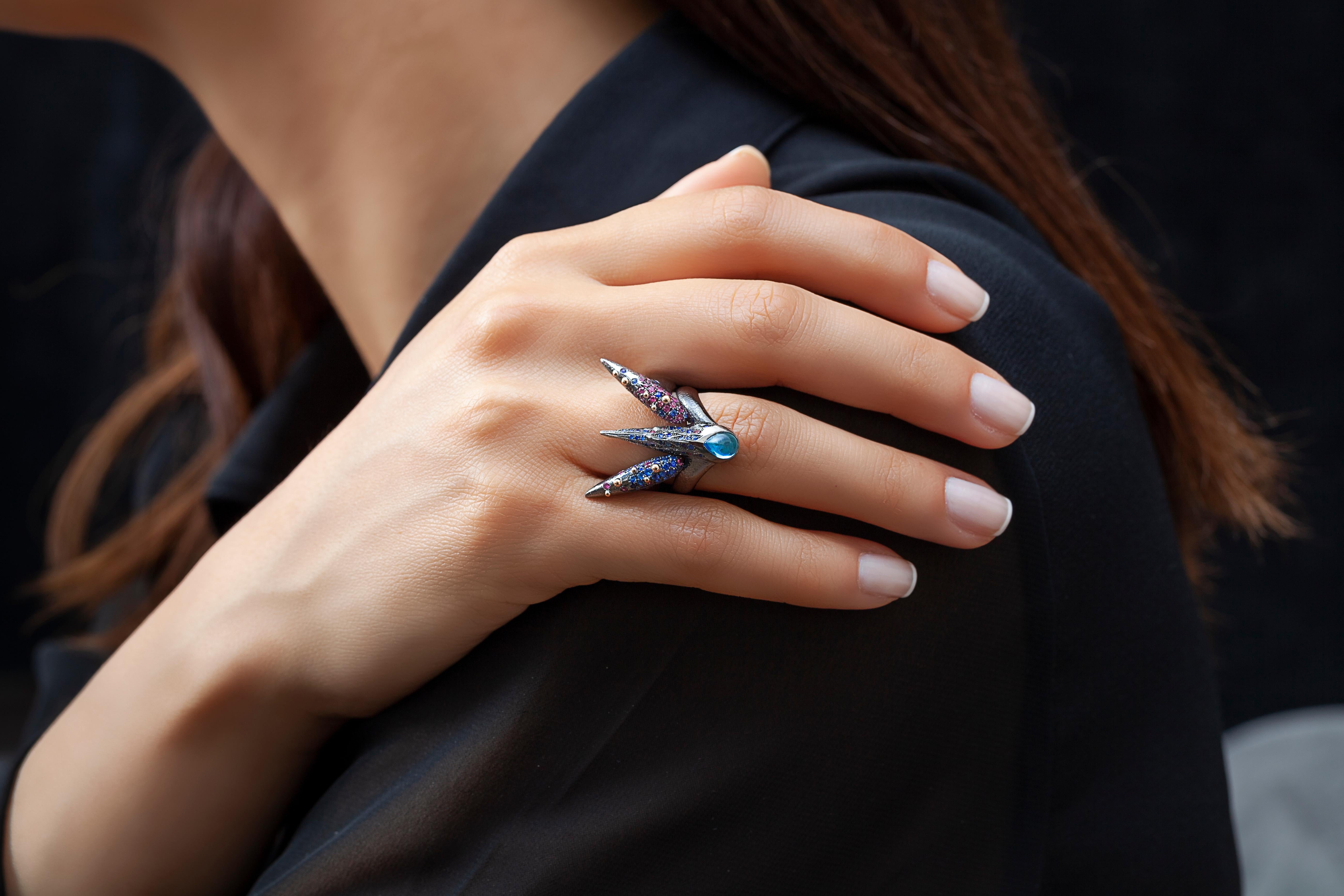 Arman Suciyan Blue Topaz, Sapphire and Rhodolite Silver Ring For Sale 3