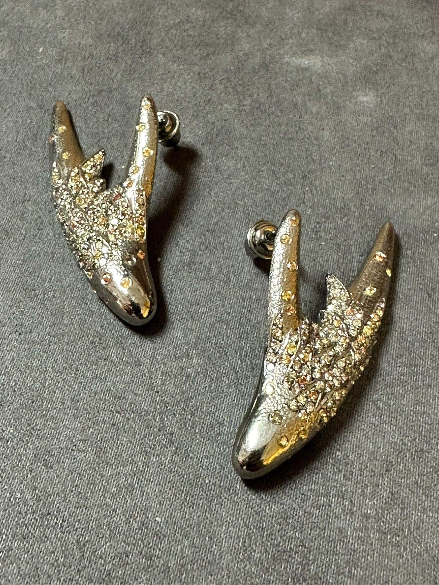 Arman Suciyan Braune Diamanten und gelber Saphir Silber und Gold Ohrringe im Zustand „Hervorragend“ im Angebot in Paris, IDF