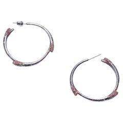 Arman Suciyan Orange Sapphire, Brown Diamonds Silver and Enamel Hoop Earrings