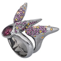 Arman Suciyan, bague en argent, tourmaline rose, rhodolite et saphir jaune