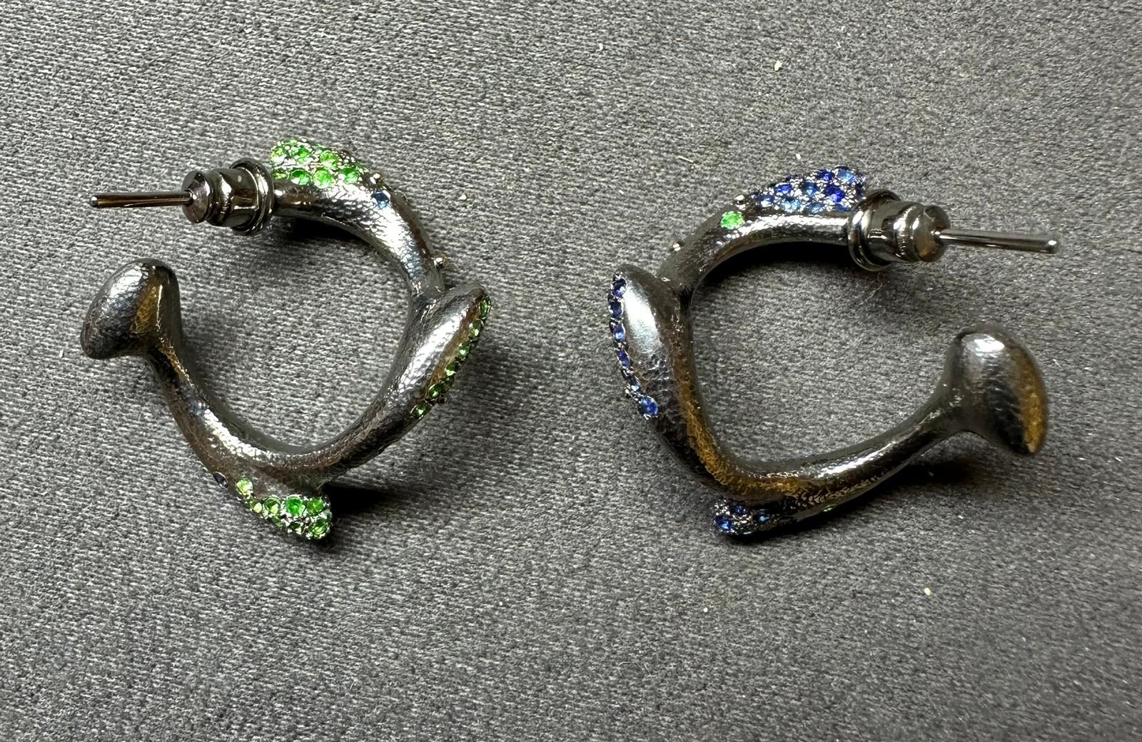 Brilliant Cut Arman Suciyan Tzavorites Sapphires Silver Earrings For Sale