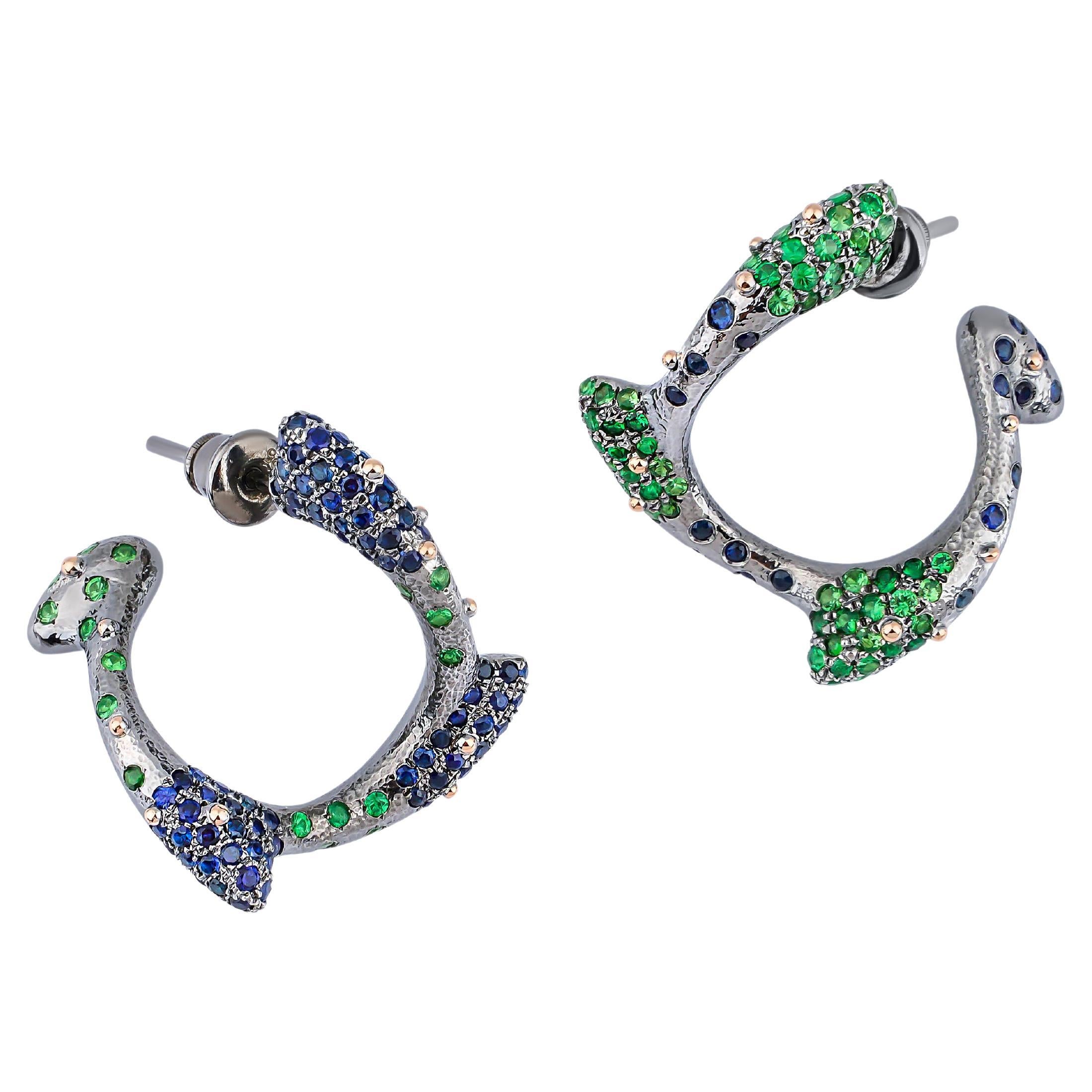 Arman Suciyan Tzavorites Sapphires Silver Earrings For Sale