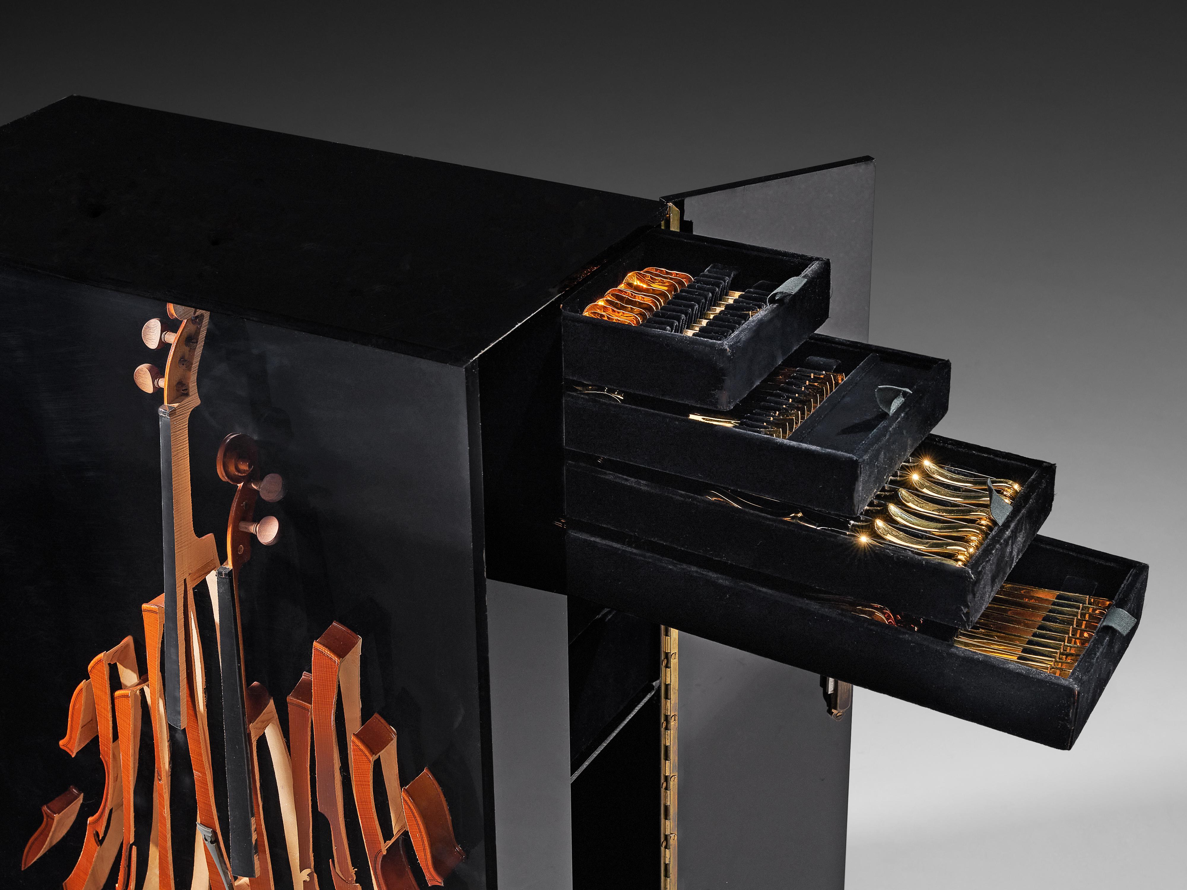 Mid-Century Modern Arman ‘Violon’ Cutlery Service with 116 Pieces in Artistic Cabinet