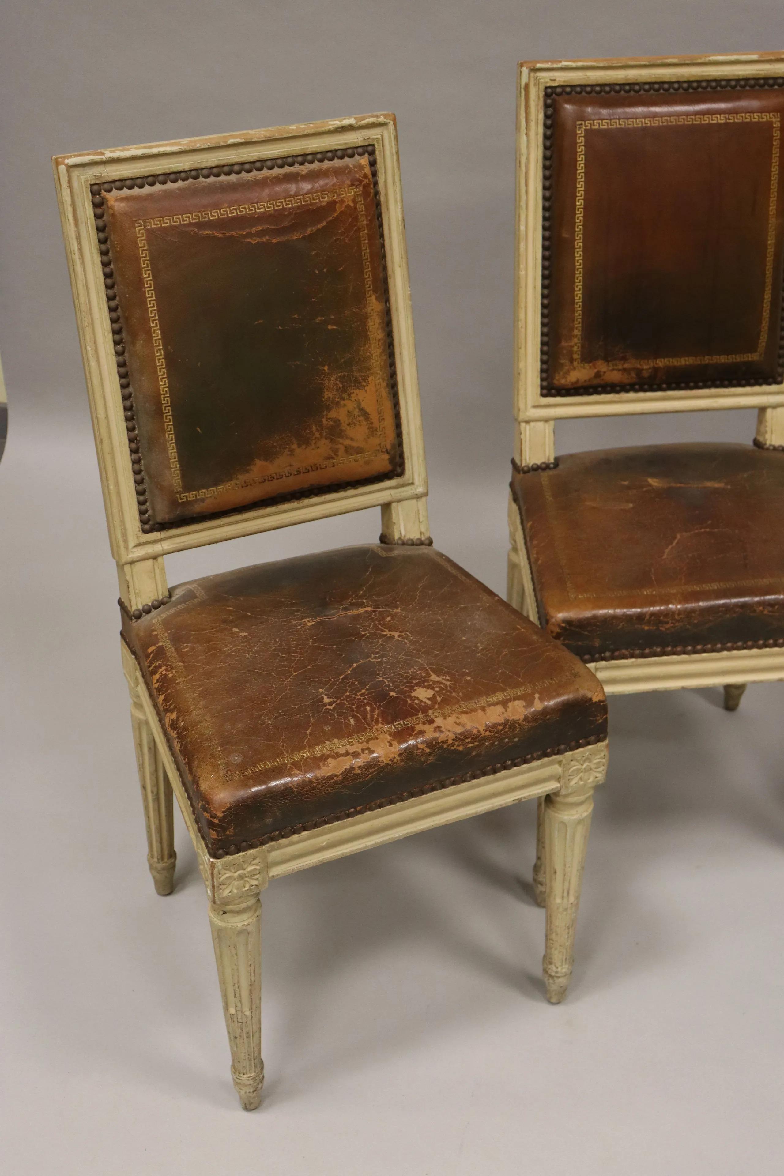 Armand Albert Rateau (1882-1938) suite of four neo classic Louis XVI style chairs in molded beech, leather seat.
Original condition, stamped and numbered.
Very nice provenance.