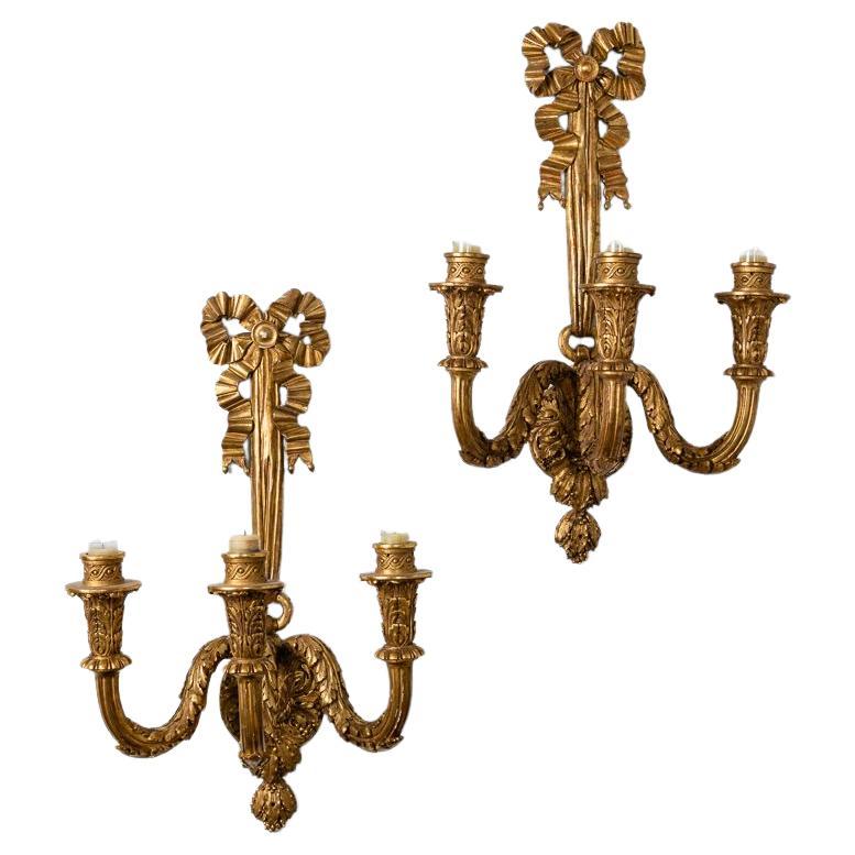 Armand Albert Rateau, Pair of Giltwood Sconces France, circa 1920 For Sale