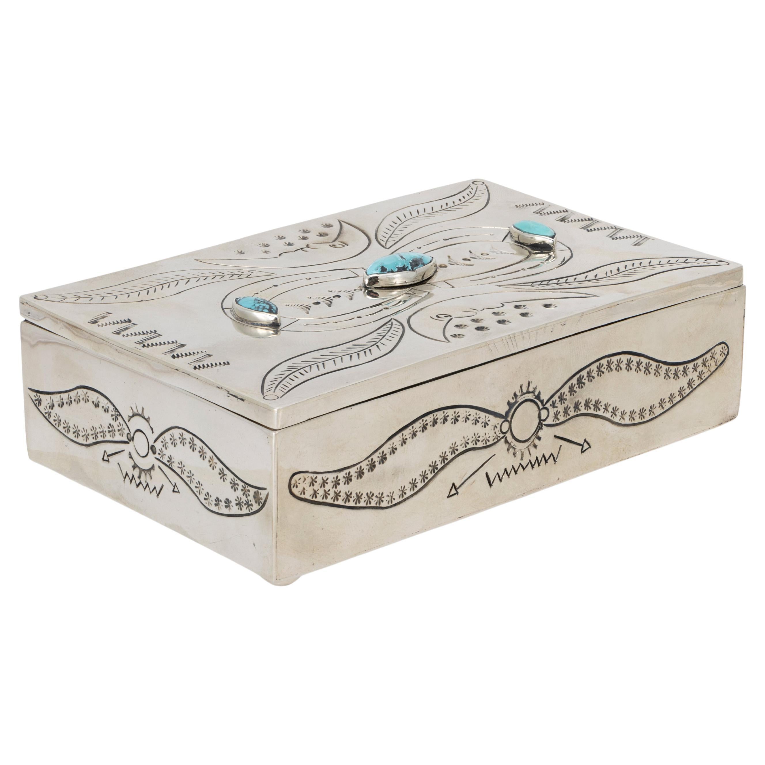 Armand American Horse Turquoise Nickel Silver Jewelry Box For Sale