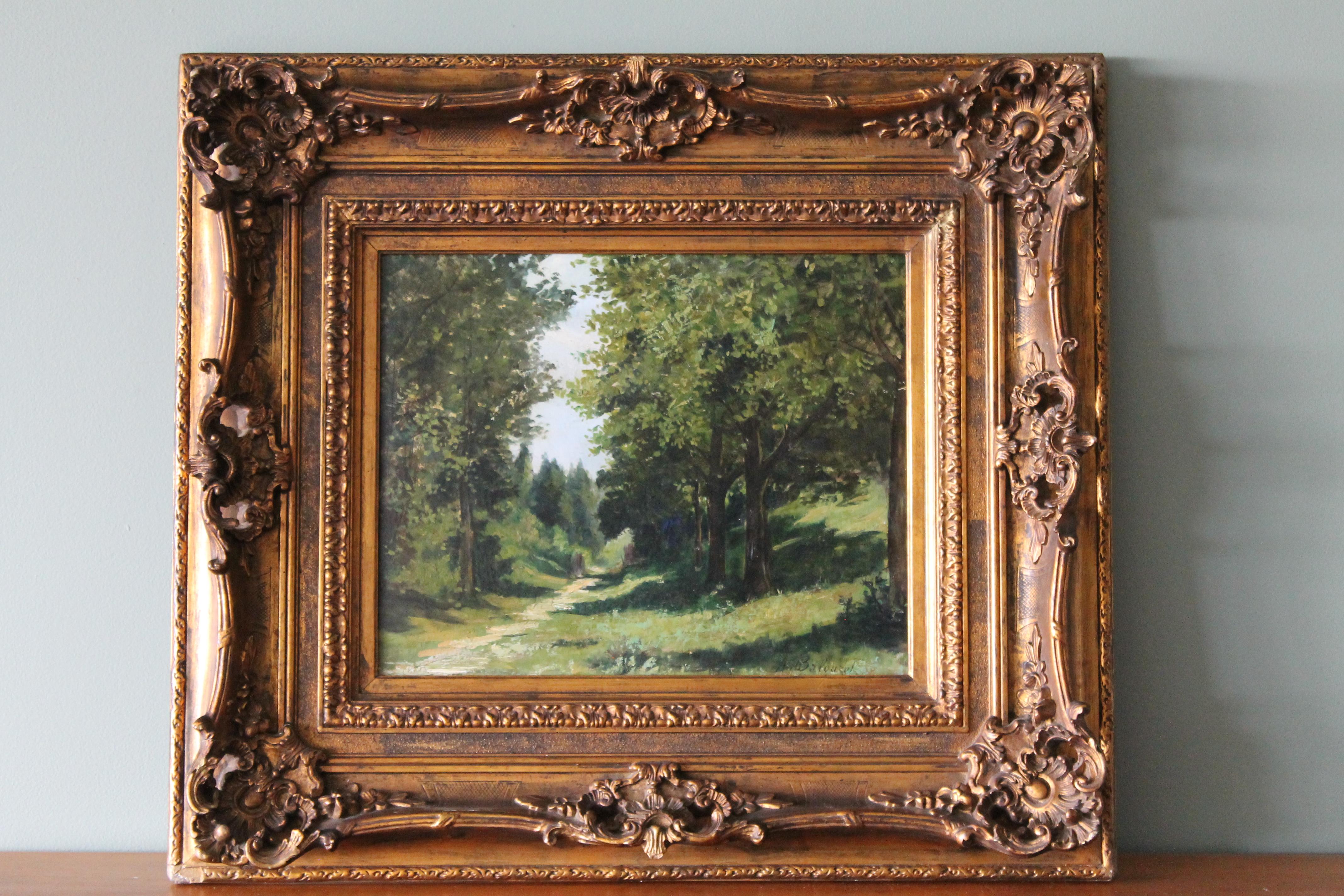 Antique French Landscape oil painting of a wood by Armand Auguste Balouzet 2