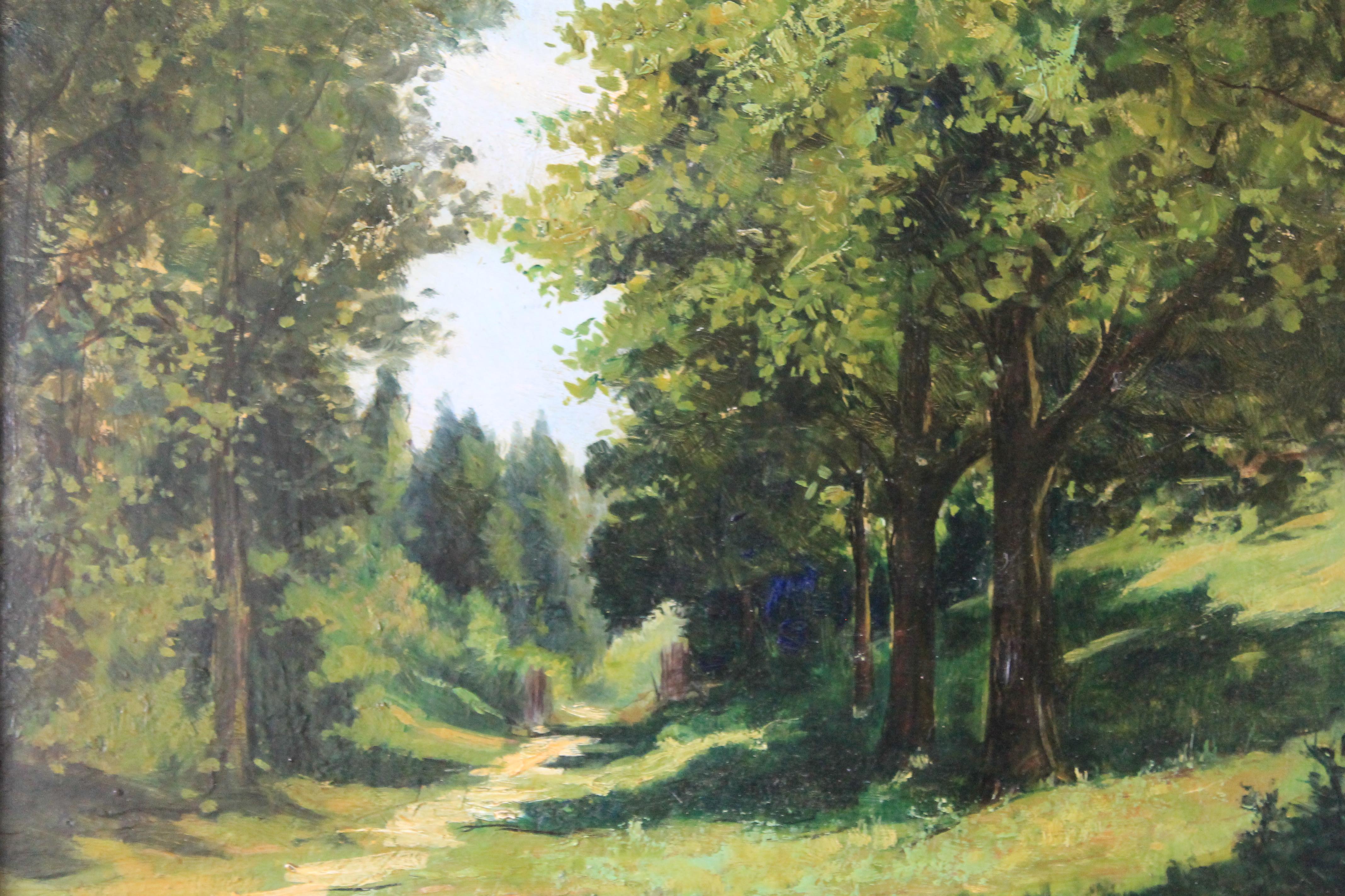 Antique French Landscape oil painting of a wood by Armand Auguste Balouzet 1