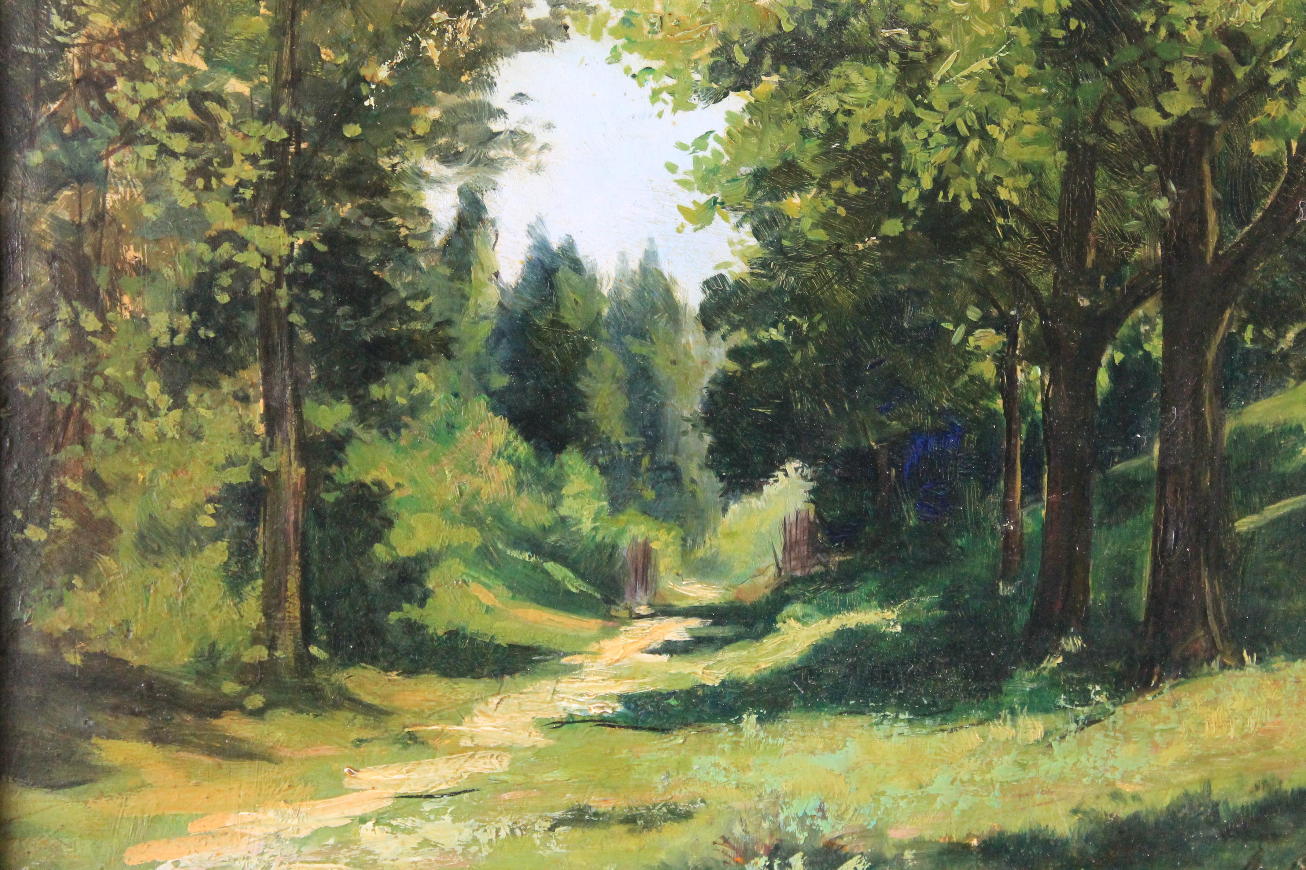 Antique French Landscape oil painting of a wood by Armand Auguste Balouzet 3