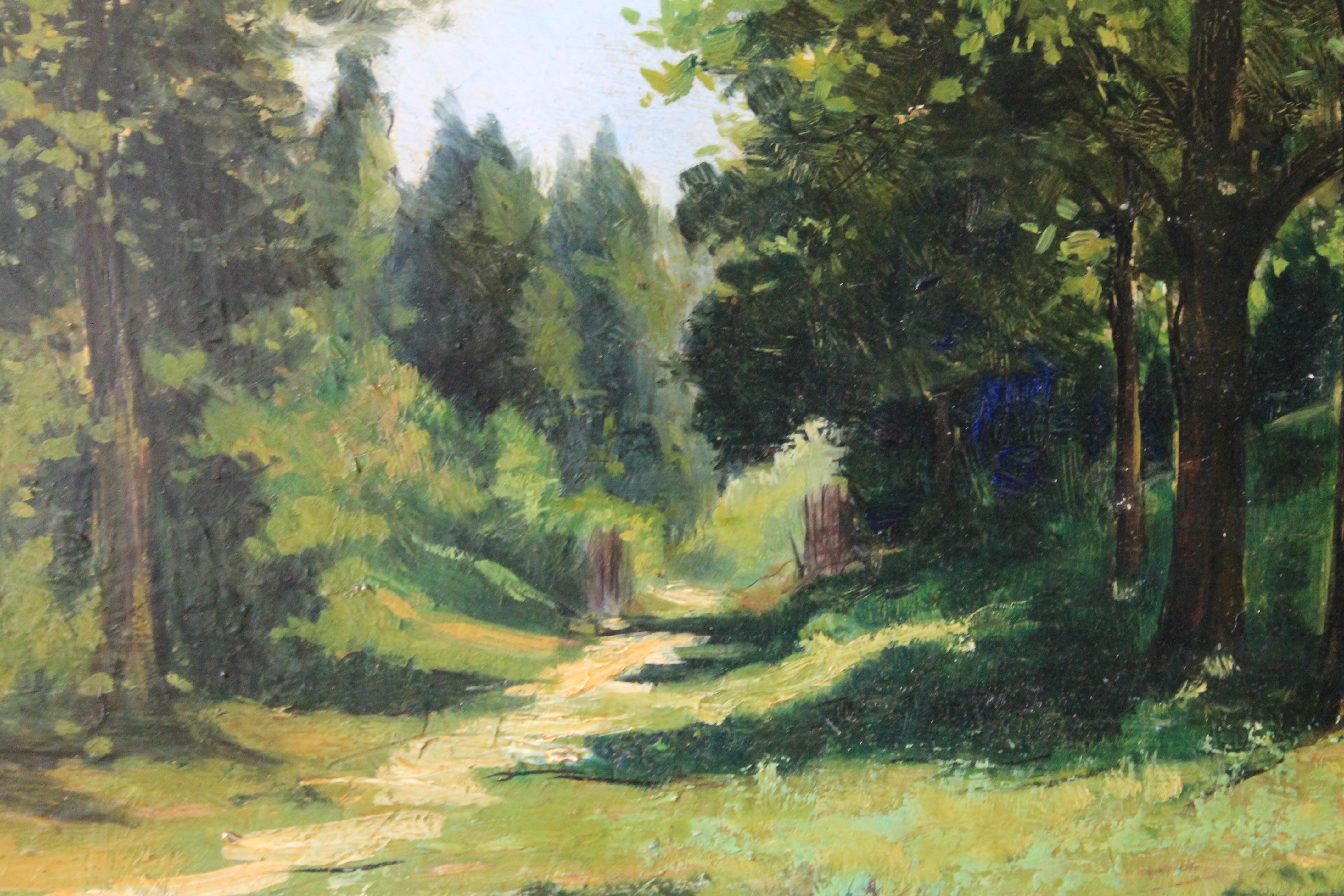 Antique French Landscape oil painting of a wood by Armand Auguste Balouzet 7