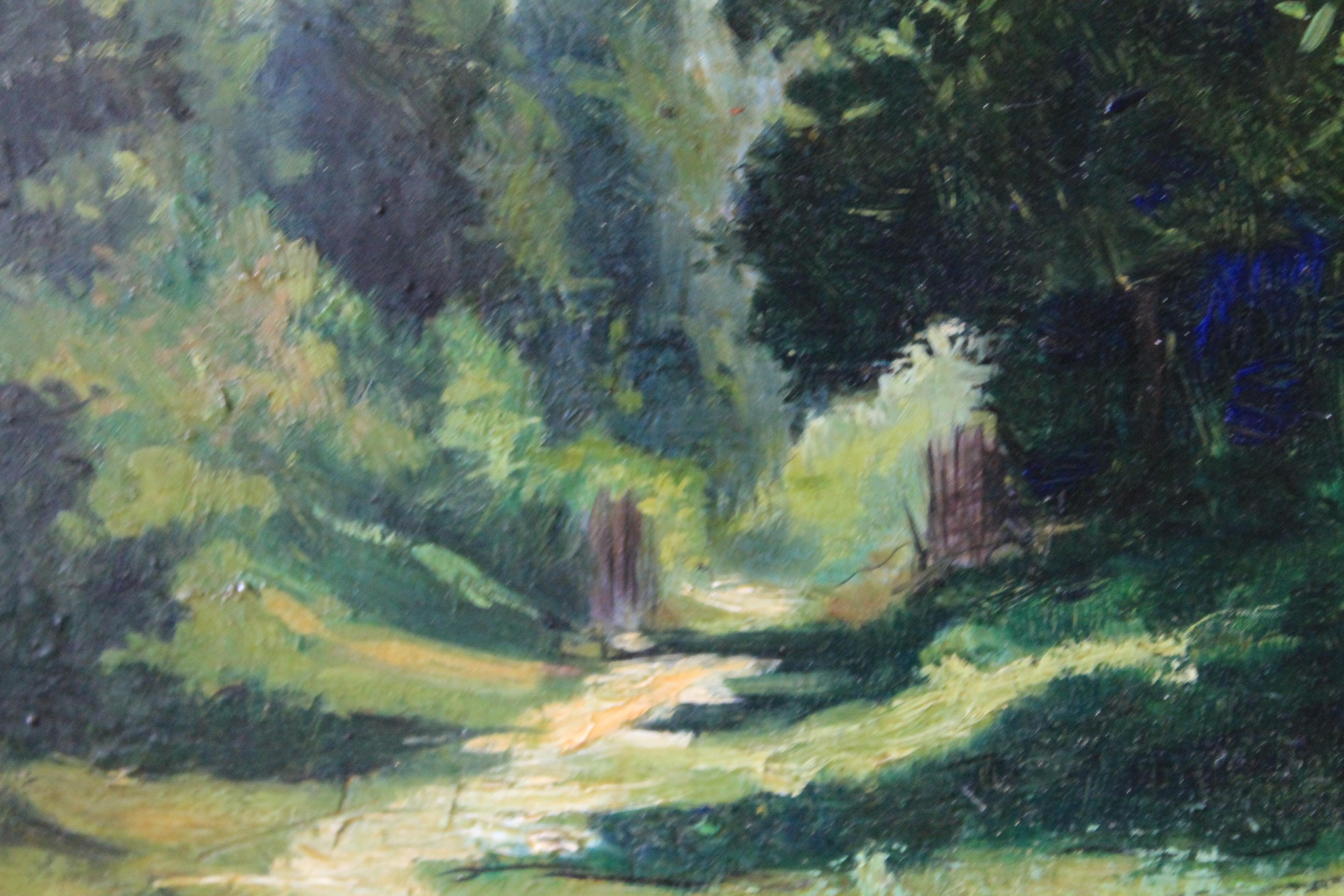 Antique French Landscape oil painting of a wood by Armand Auguste Balouzet 8