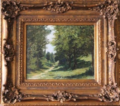 Peinture à l'huile ancienne d'un paysage français en bois par Armand Auguste Balouzet