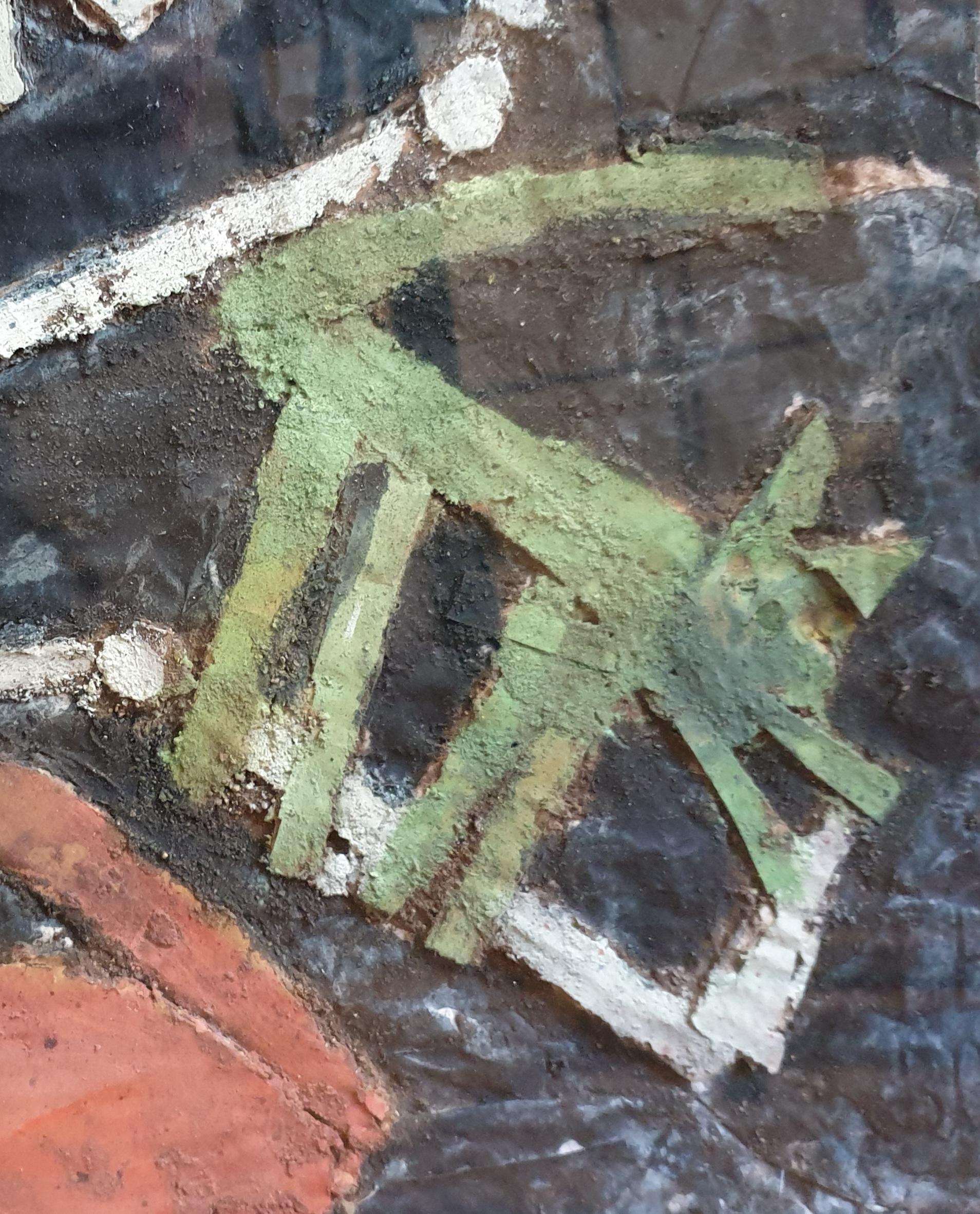 'Danse Squelettes'. Abstract Expressionist Montage and Acrylic on Flour Sack. 7